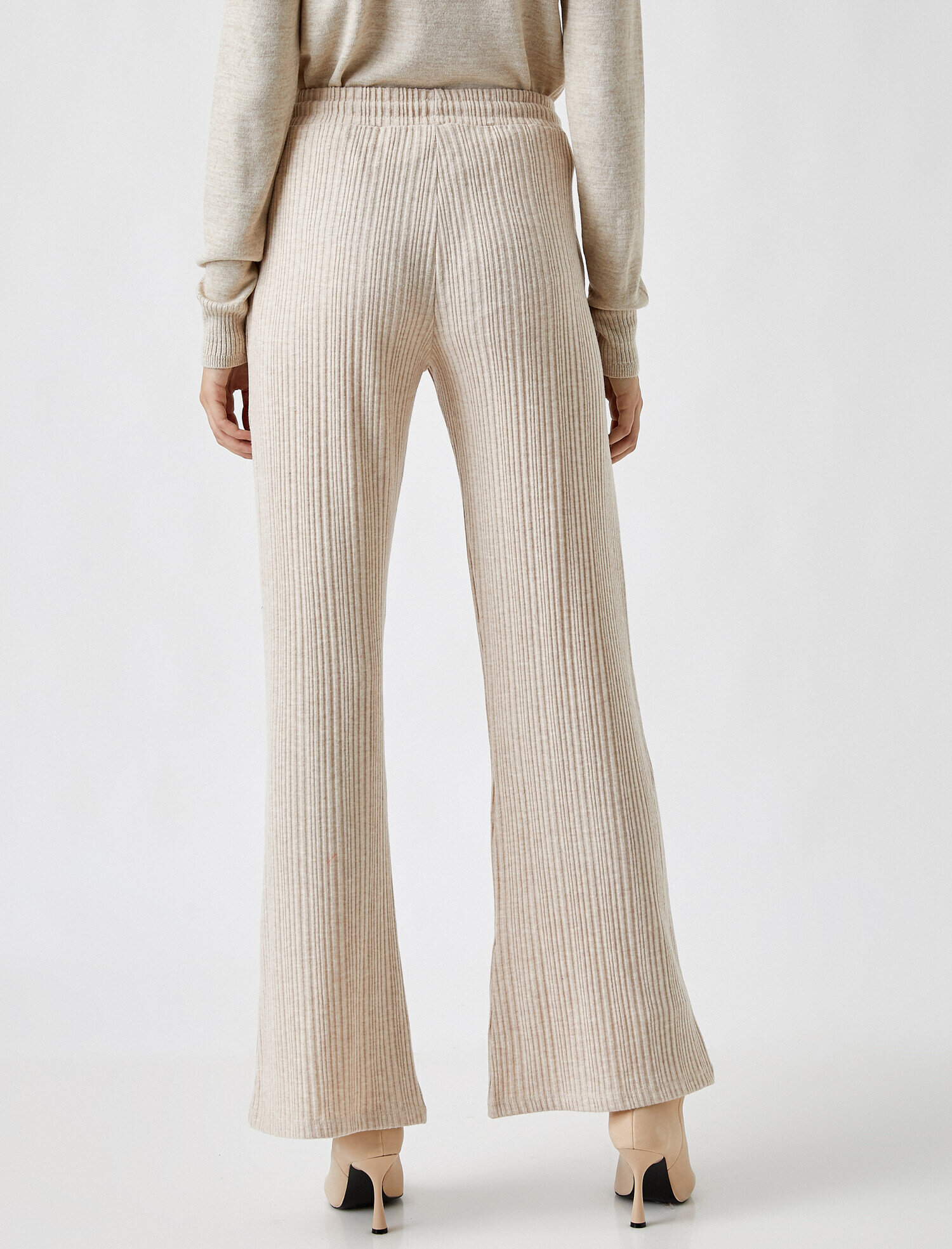   Belden Bağlamalı Geniş Paça Fitilli Örme Pantolon