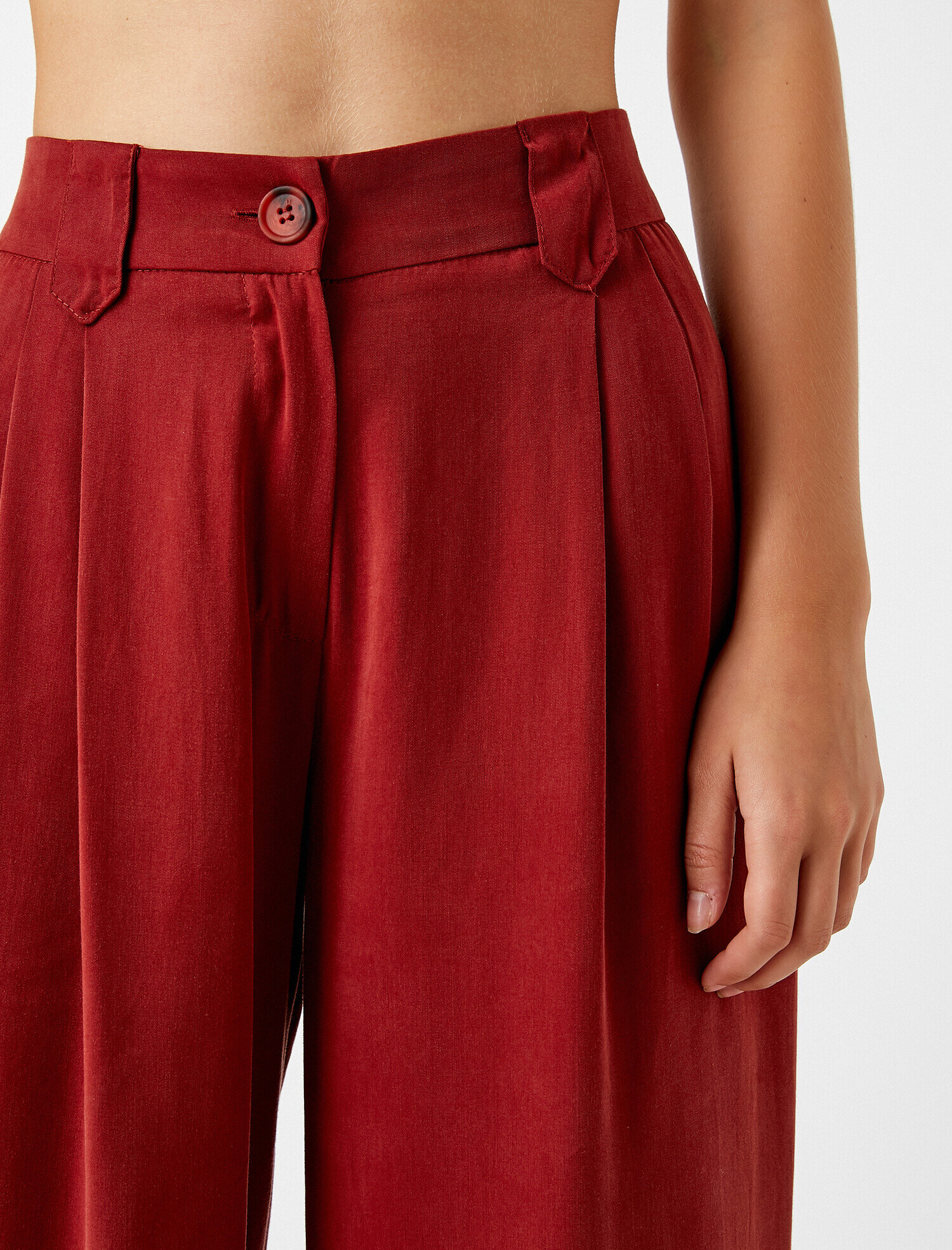   Yüksek Bel Pantolon Düğmeli Geniş Paça
