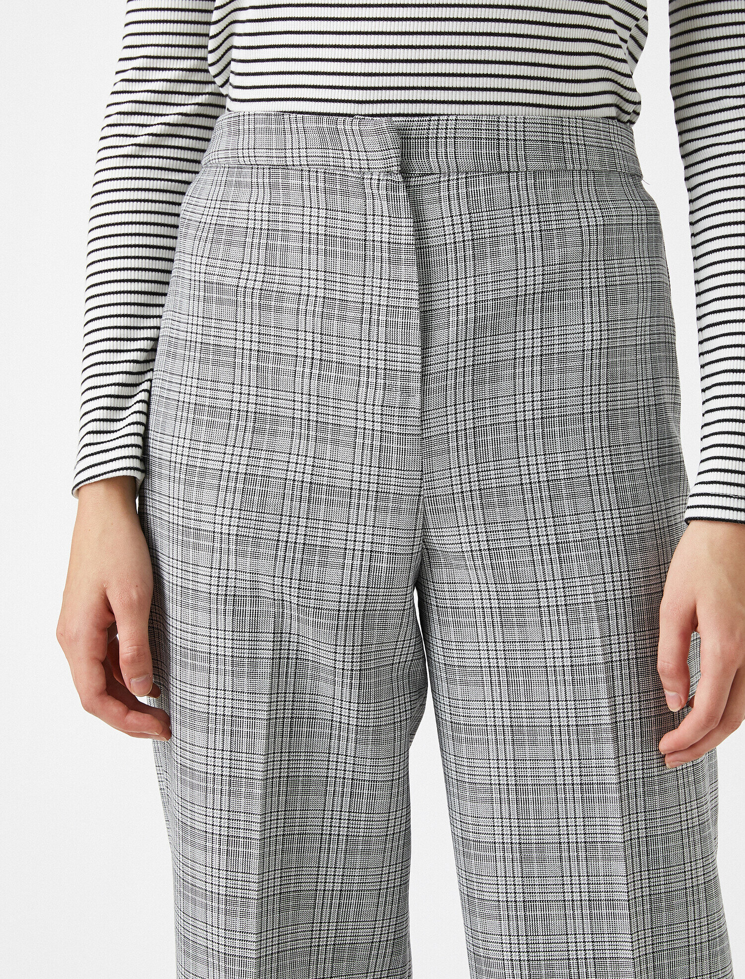   Geniş Paça Ekoseli Pantolon Yüksek Bel