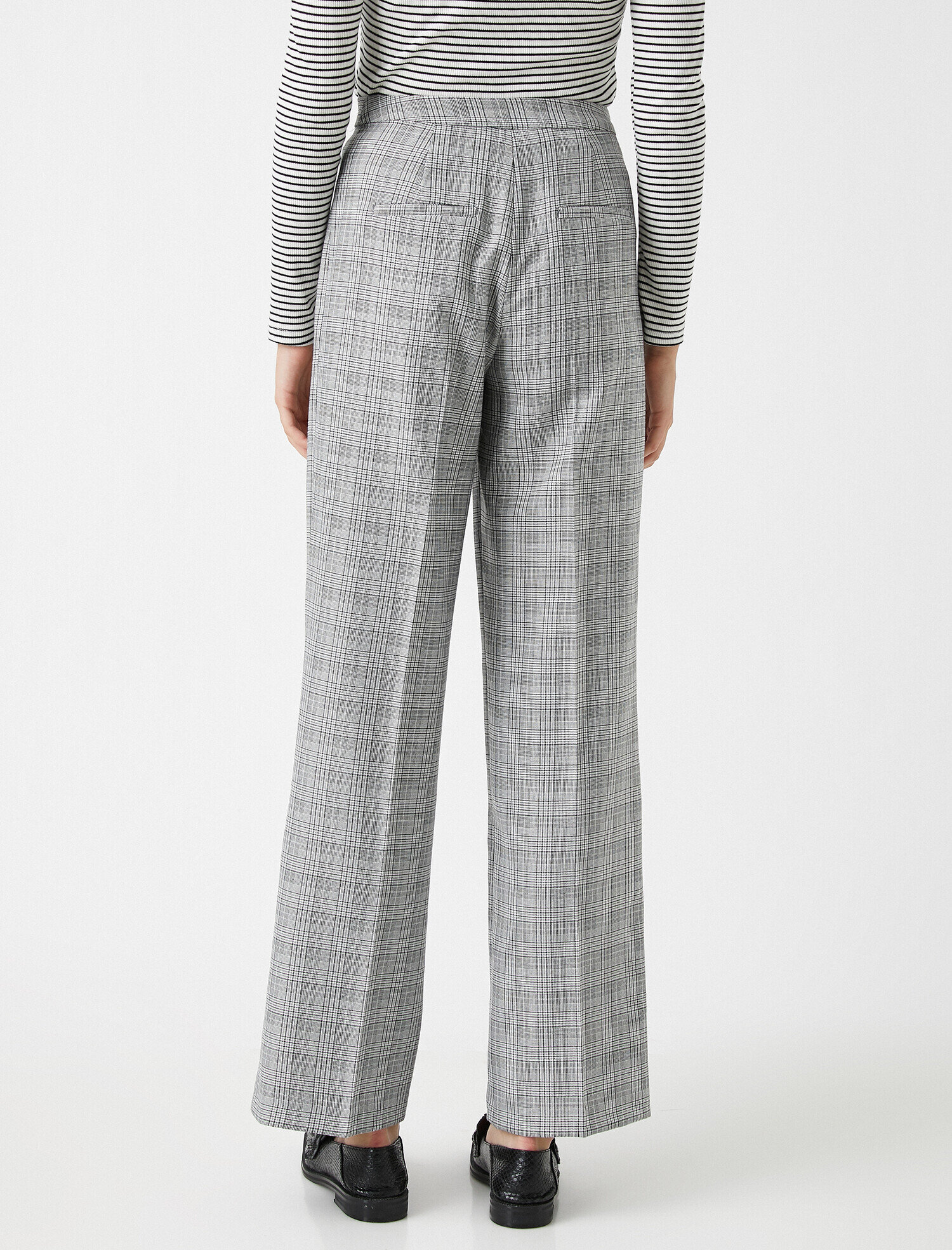   Geniş Paça Ekoseli Pantolon Yüksek Bel