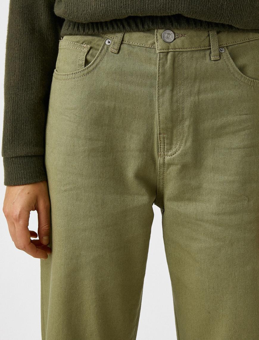   Bol Paçalı Yüksek Bel Yırtık Kot Pantolon