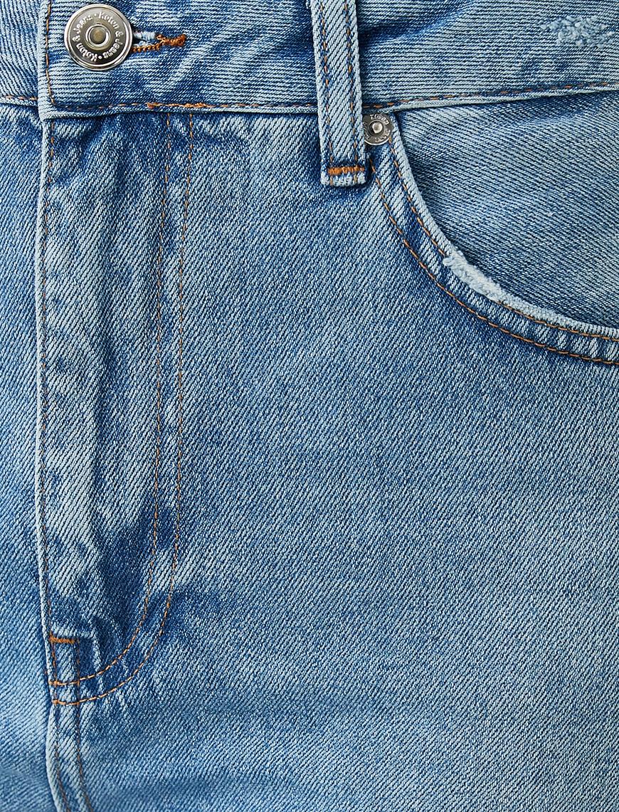   Yüksek Bel Kesik Paça Dizi Yırtık Straight Jean Kot Pantolon - Eve Jean