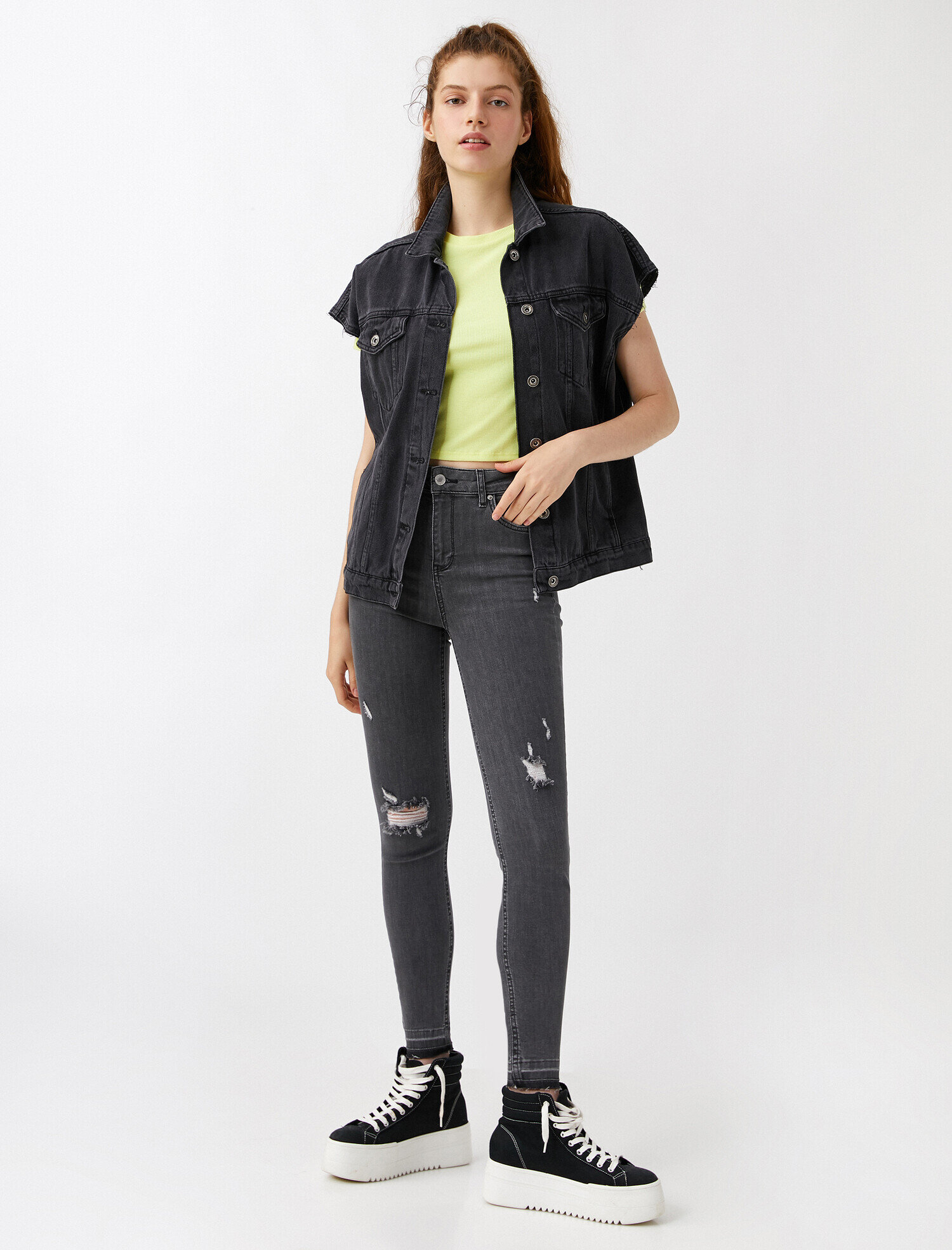   Yüksek Bel Dar Kesim Yırtık Skinny Kot Pantolon - Carmen Jean