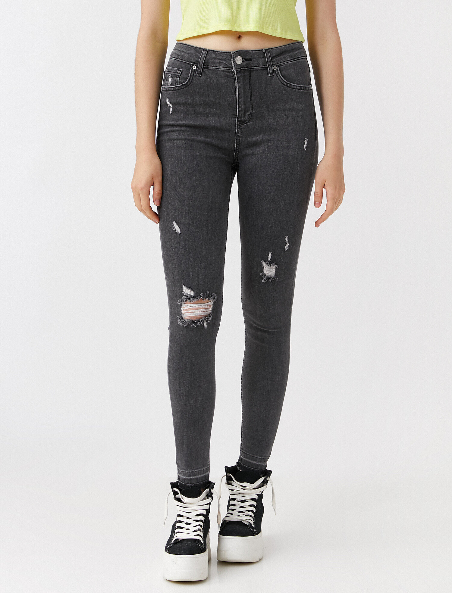   Yüksek Bel Dar Kesim Yırtık Skinny Kot Pantolon - Carmen Jean