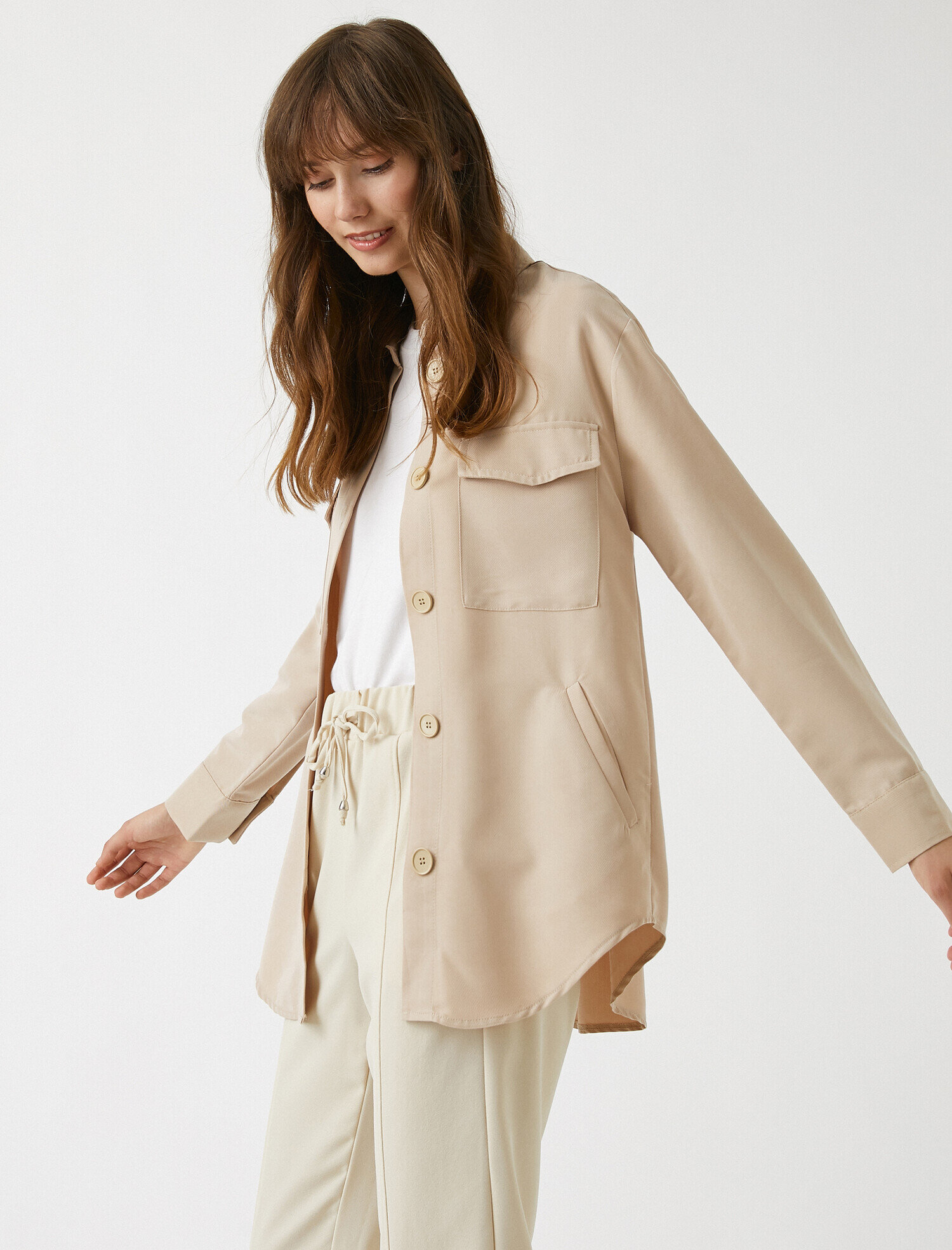   Oversize Gömlek Uzun Kollu Cepli