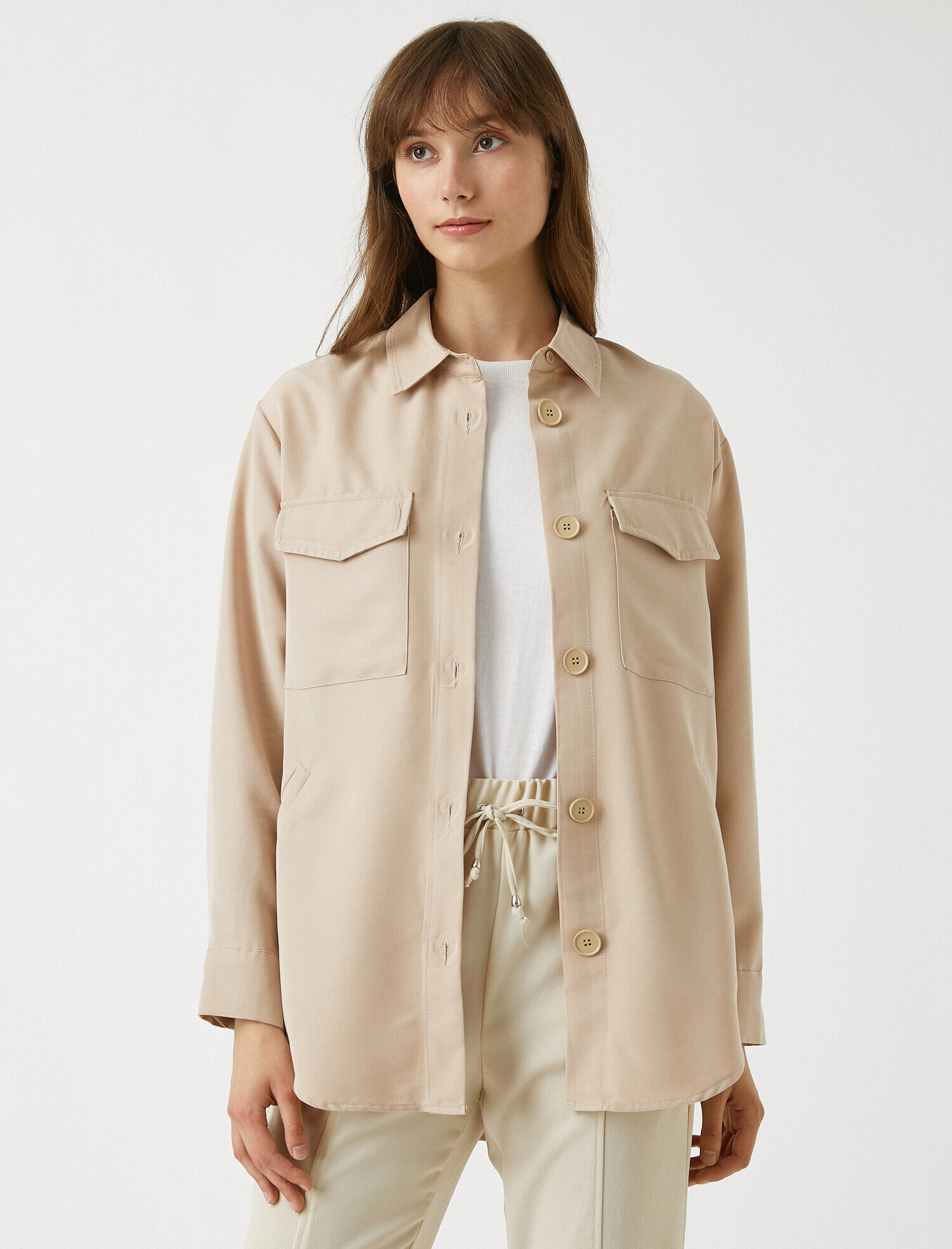   Oversize Gömlek Uzun Kollu Cepli