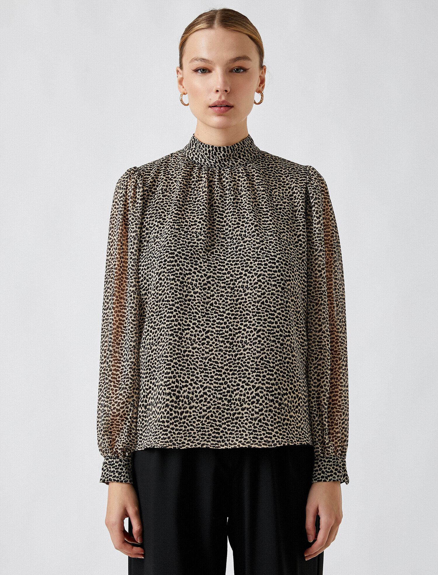 Leopar Desenli Bluz Uzun Kollu