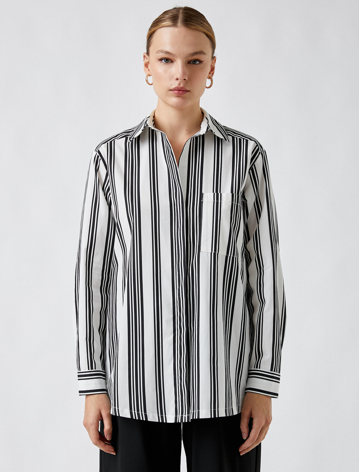   Çizgili Uzun Kollu Gömlek Pamuklu