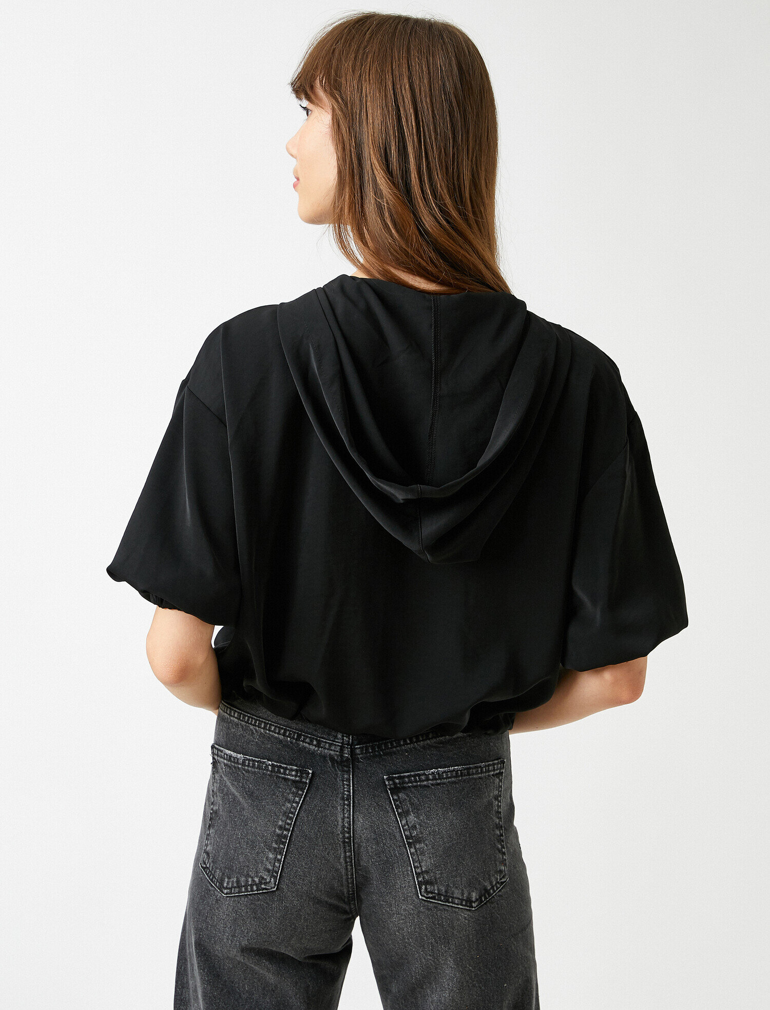   Gömlek Yaka Kısa Kollu Fermuarlı Bluz