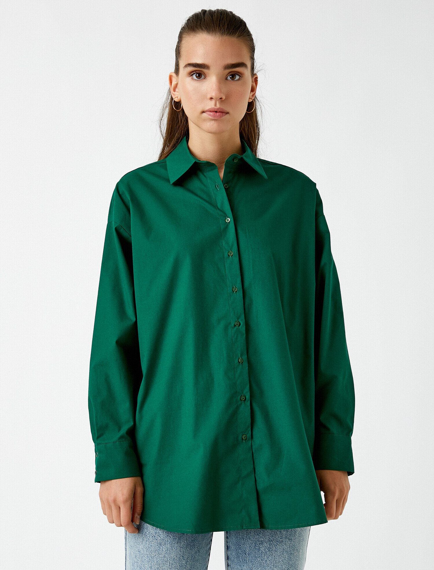   Oversize Pamuklu Gömlek Uzun Basic