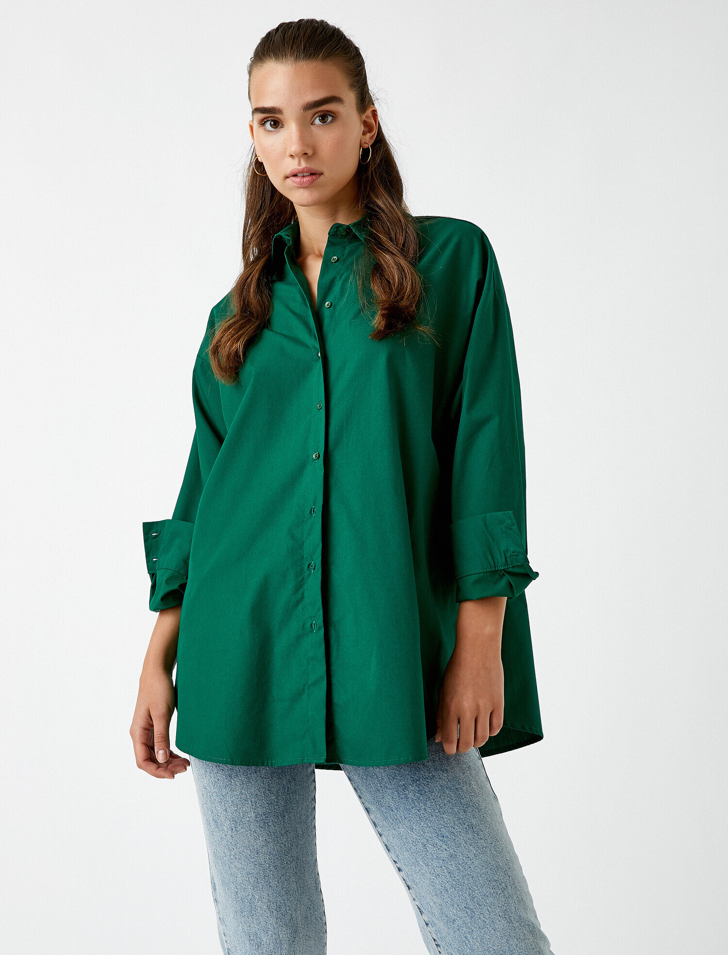   Oversize Pamuklu Gömlek Uzun Basic