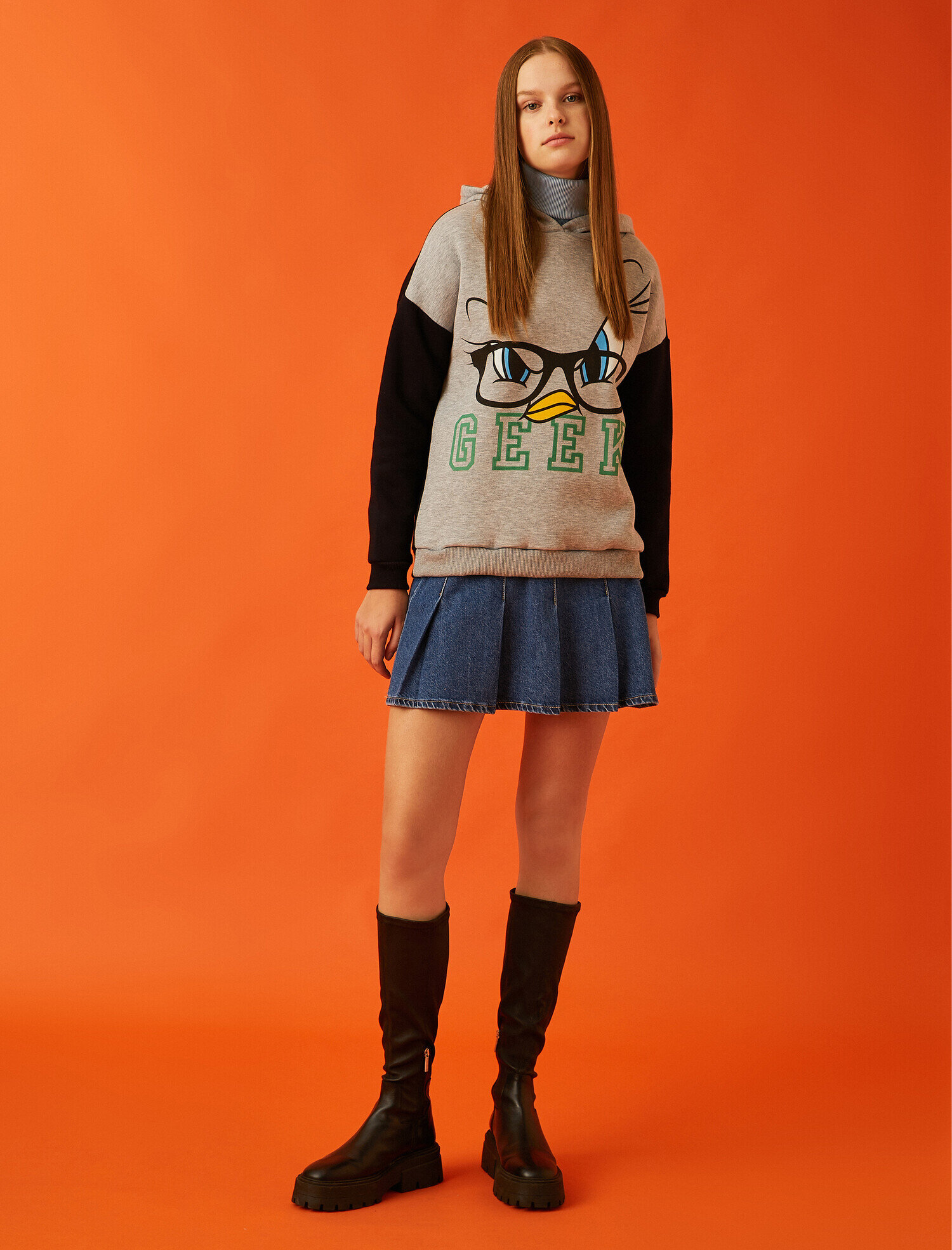   Pileli Mini Kot Etek