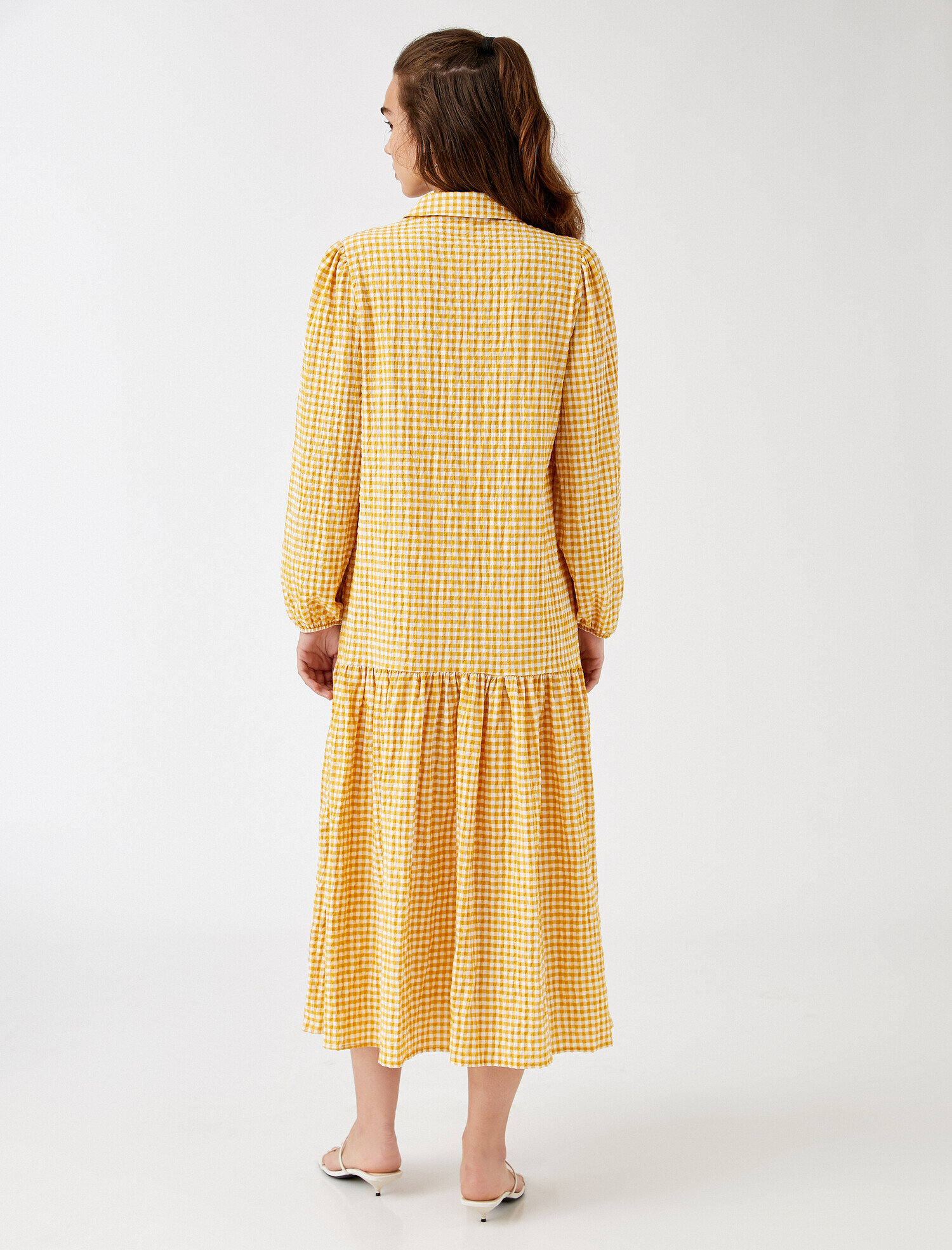   Çiçekli Önden Düğmeli Uzun Gömlek Elbise