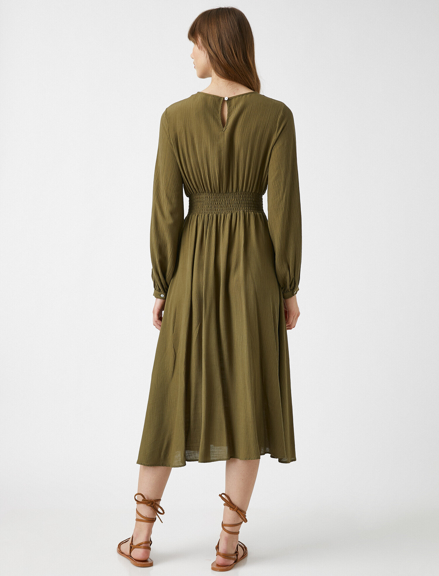   Bisiklet Yaka Viskoz Elbise Uzun Kollu Midi