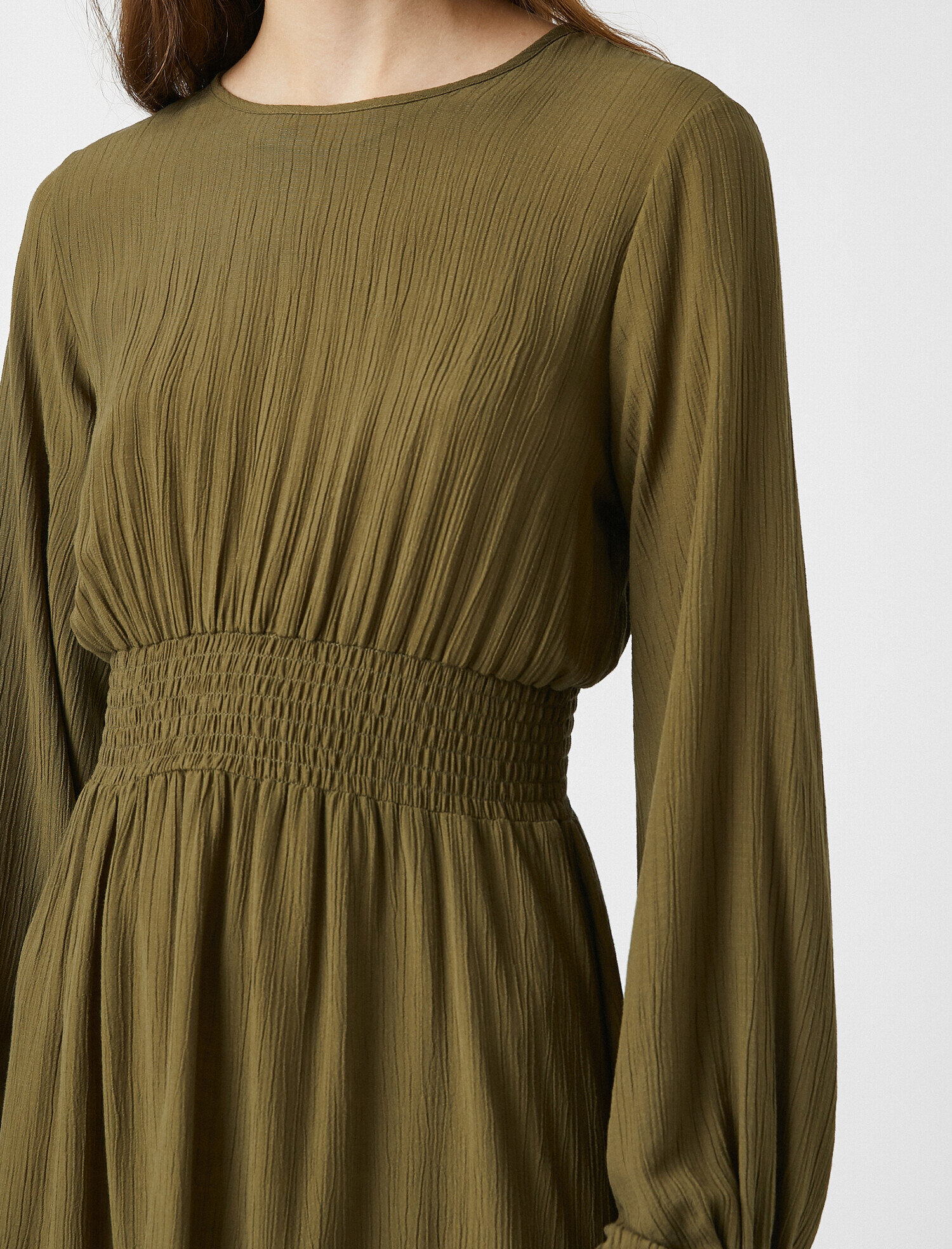   Bisiklet Yaka Viskoz Elbise Uzun Kollu Midi