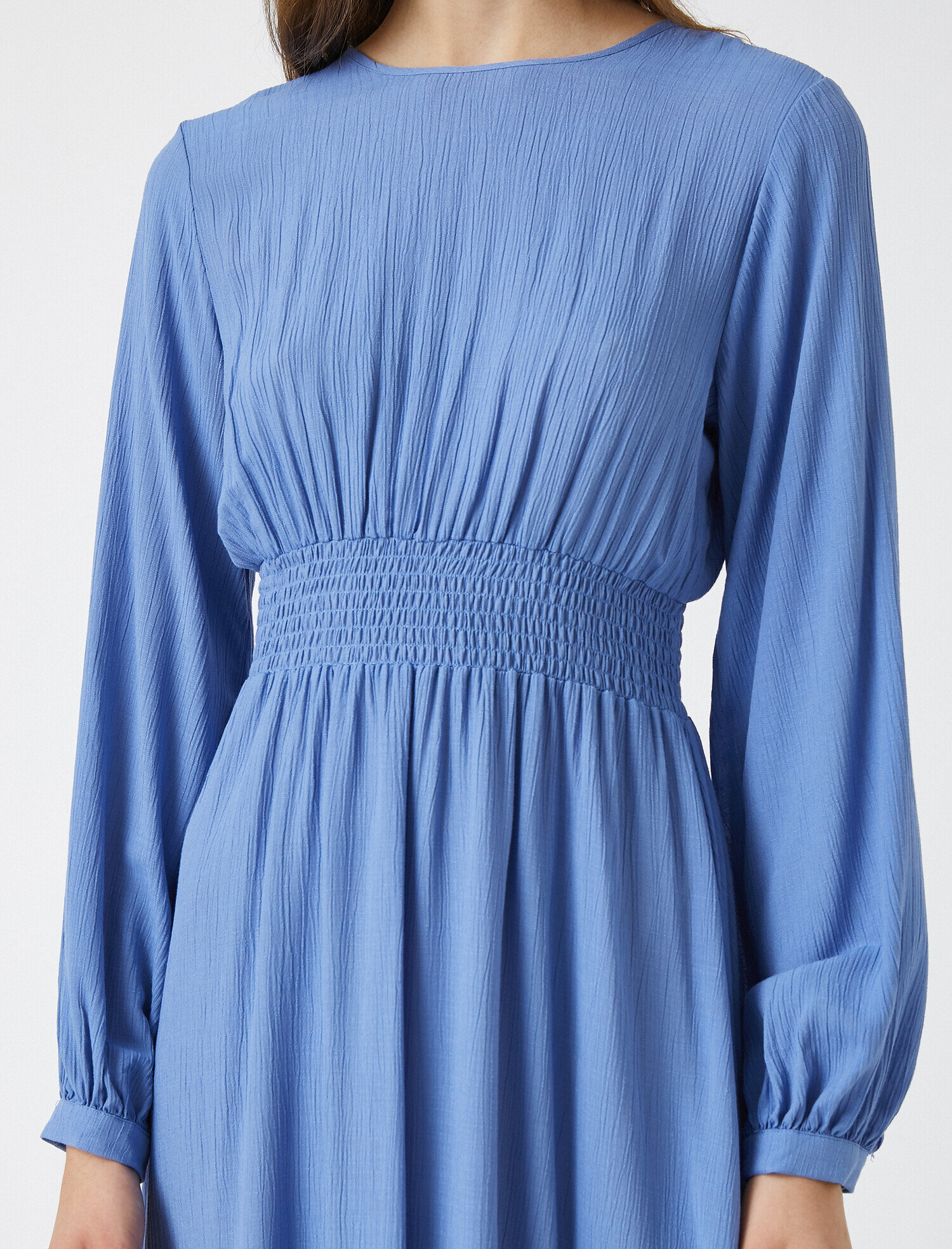 Bisiklet Yaka Viskoz Elbise Uzun Kollu Midi