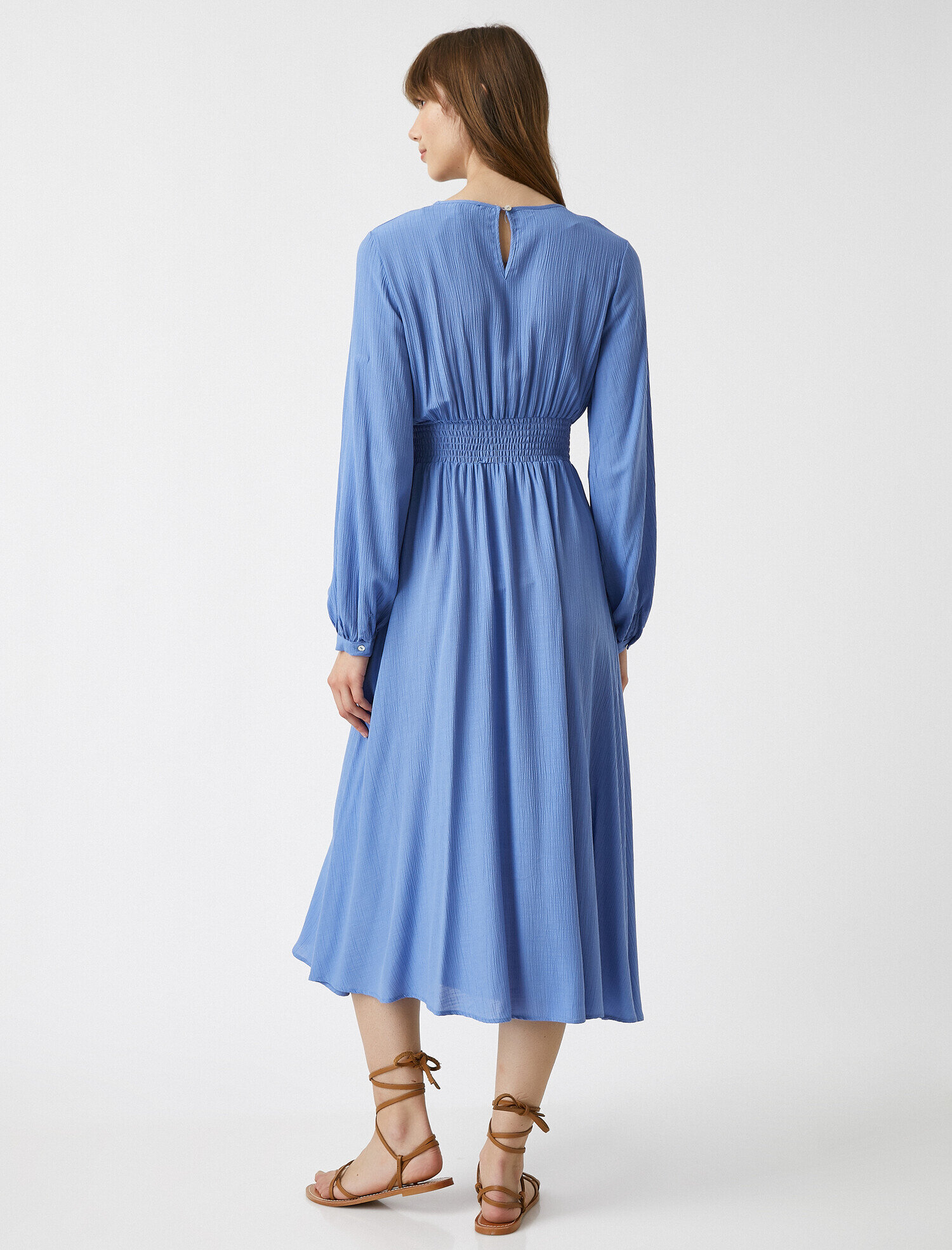 Bisiklet Yaka Viskoz Elbise Uzun Kollu Midi