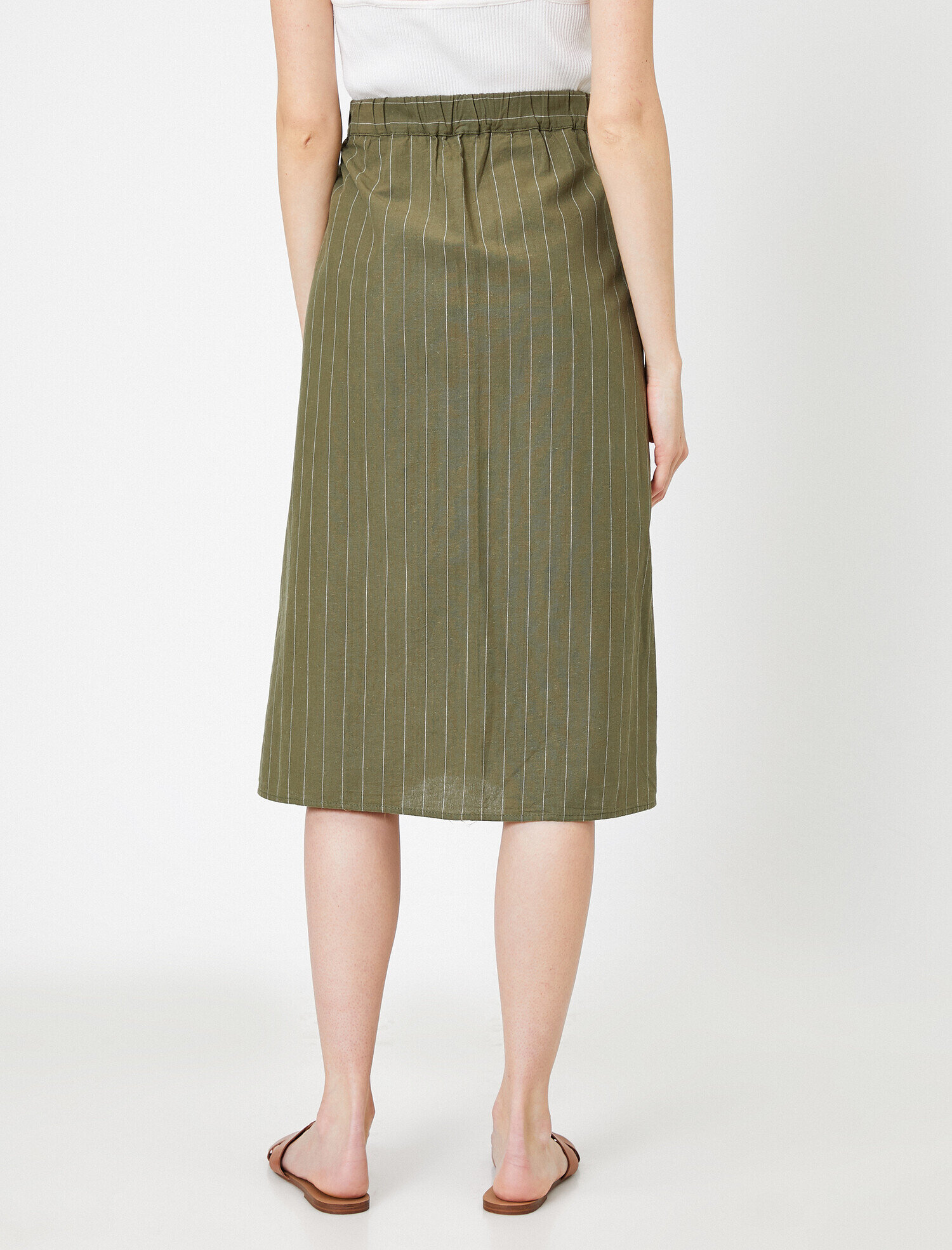   Düğme Detaylı Etek Keten Karışımlı