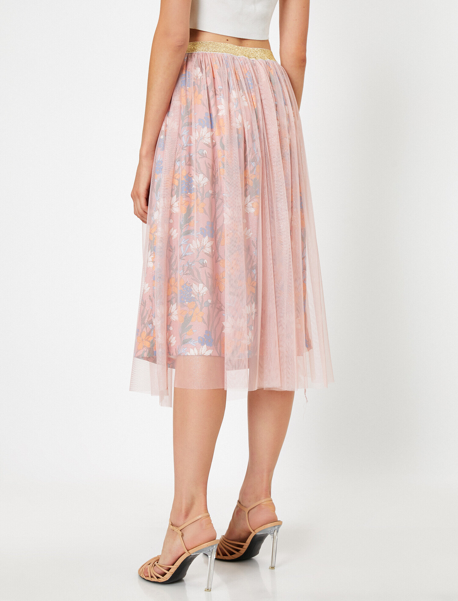 Çiçekli Tül Midi Etek