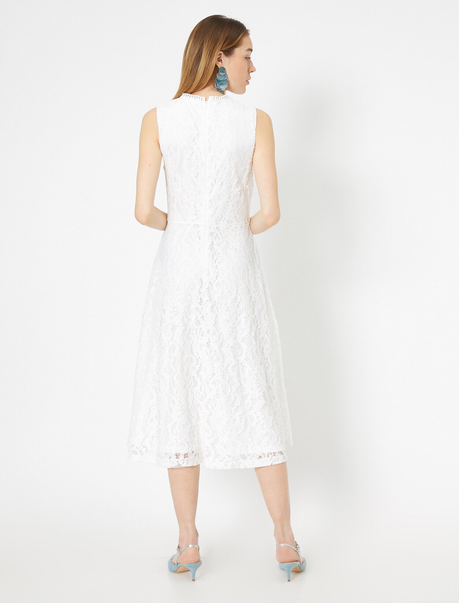   Bisiklet Yaka Kolsuz Dantel Detaylı Midi Elbise