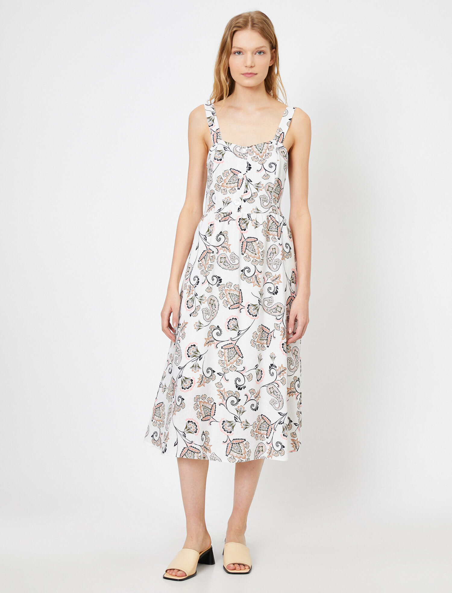   Desenli Keten Elbise