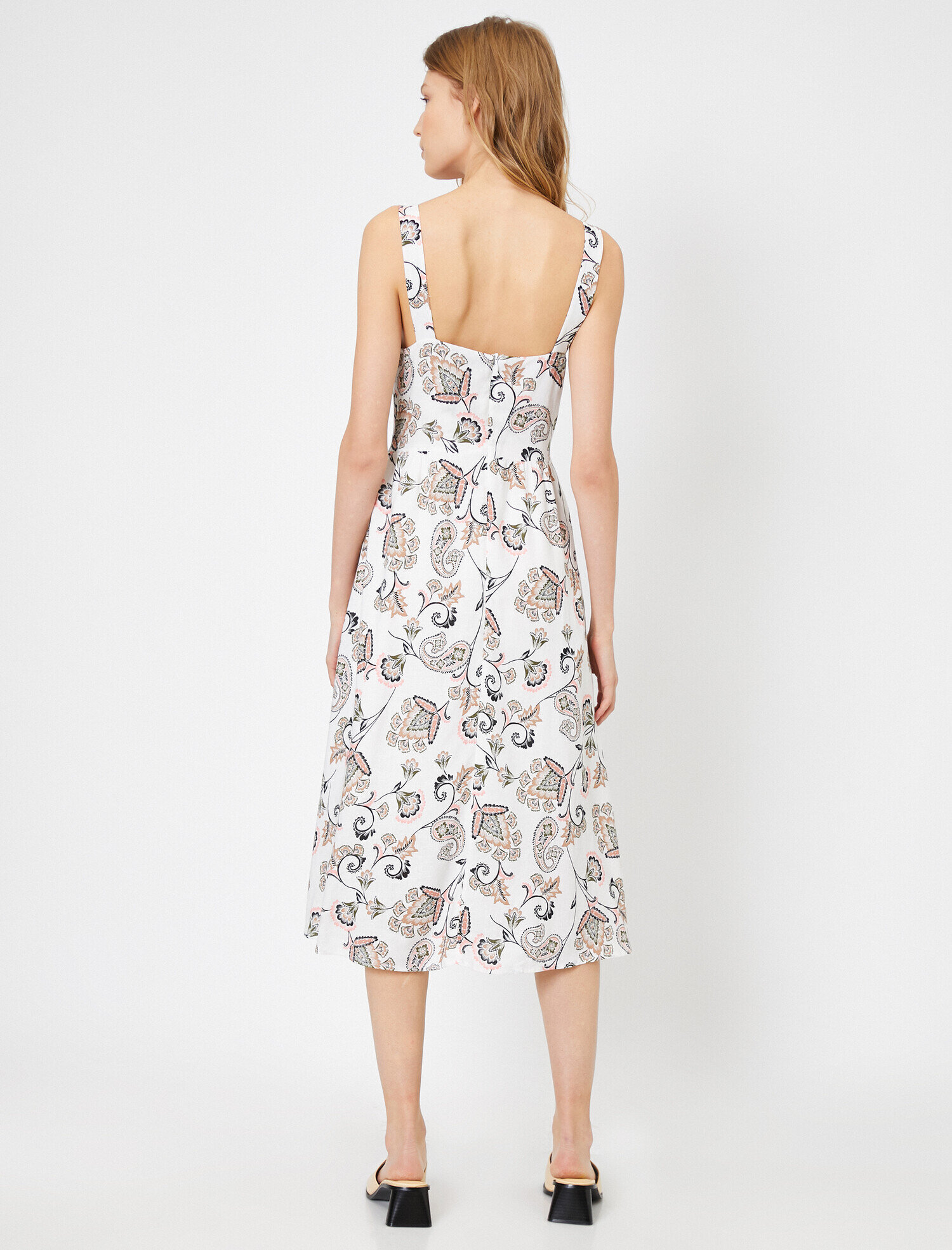   Desenli Keten Elbise