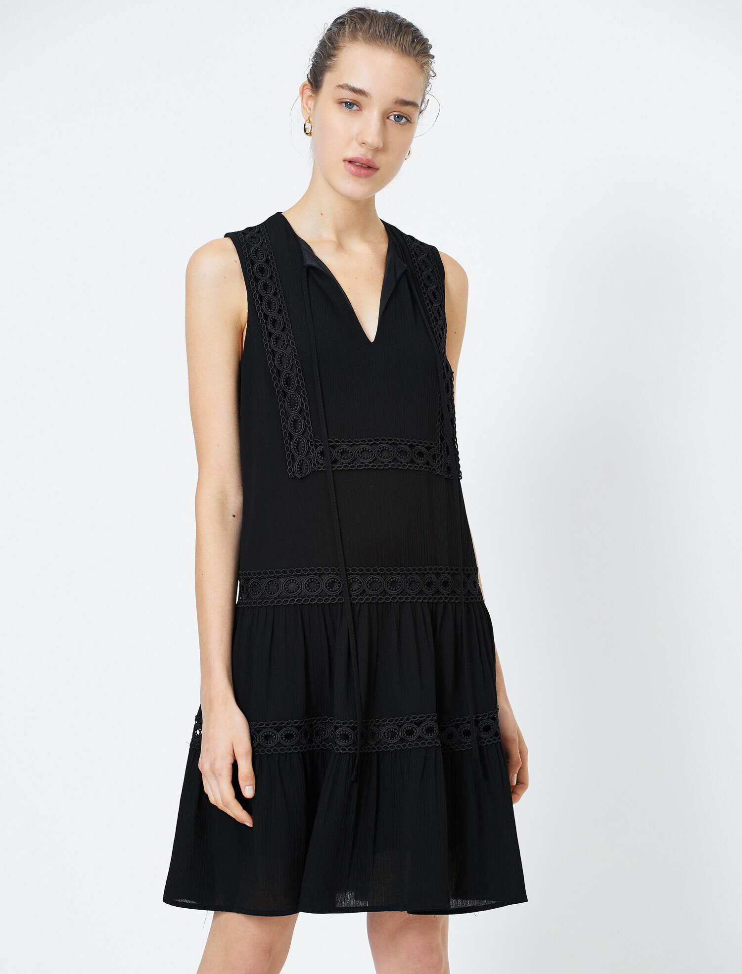   Dantel Detaylı Viskon Siyah Elbise