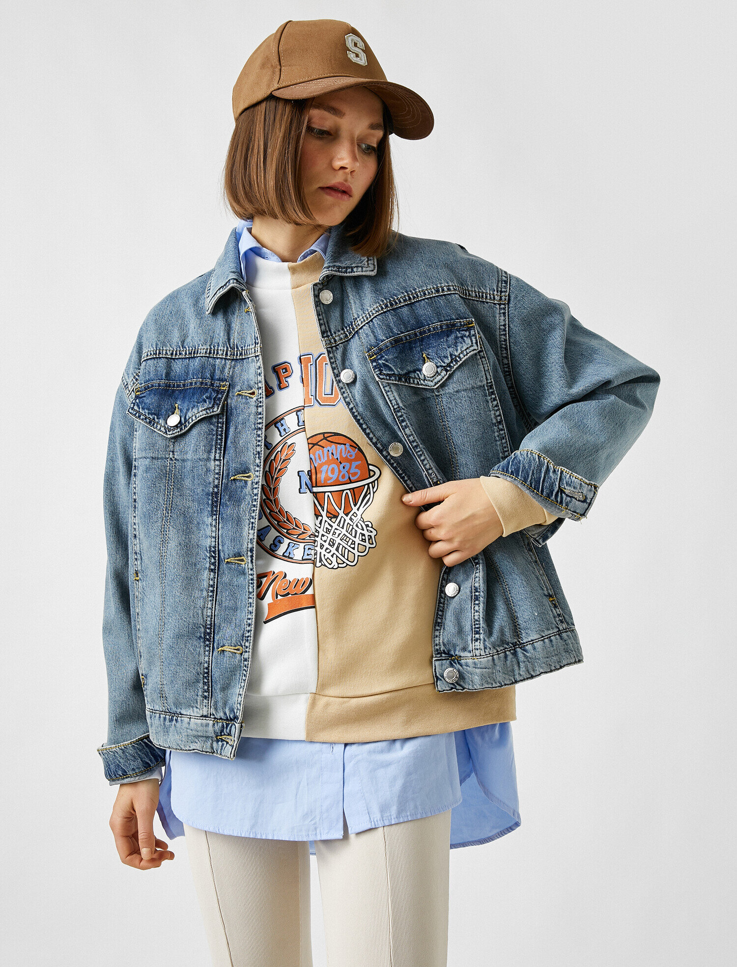   Düğme Detaylı Jean Ceket