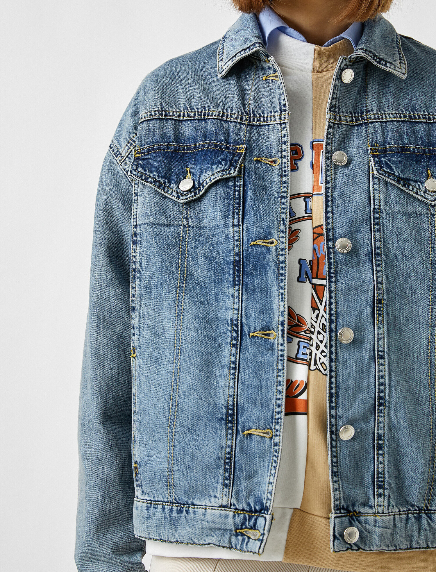   Düğme Detaylı Jean Ceket