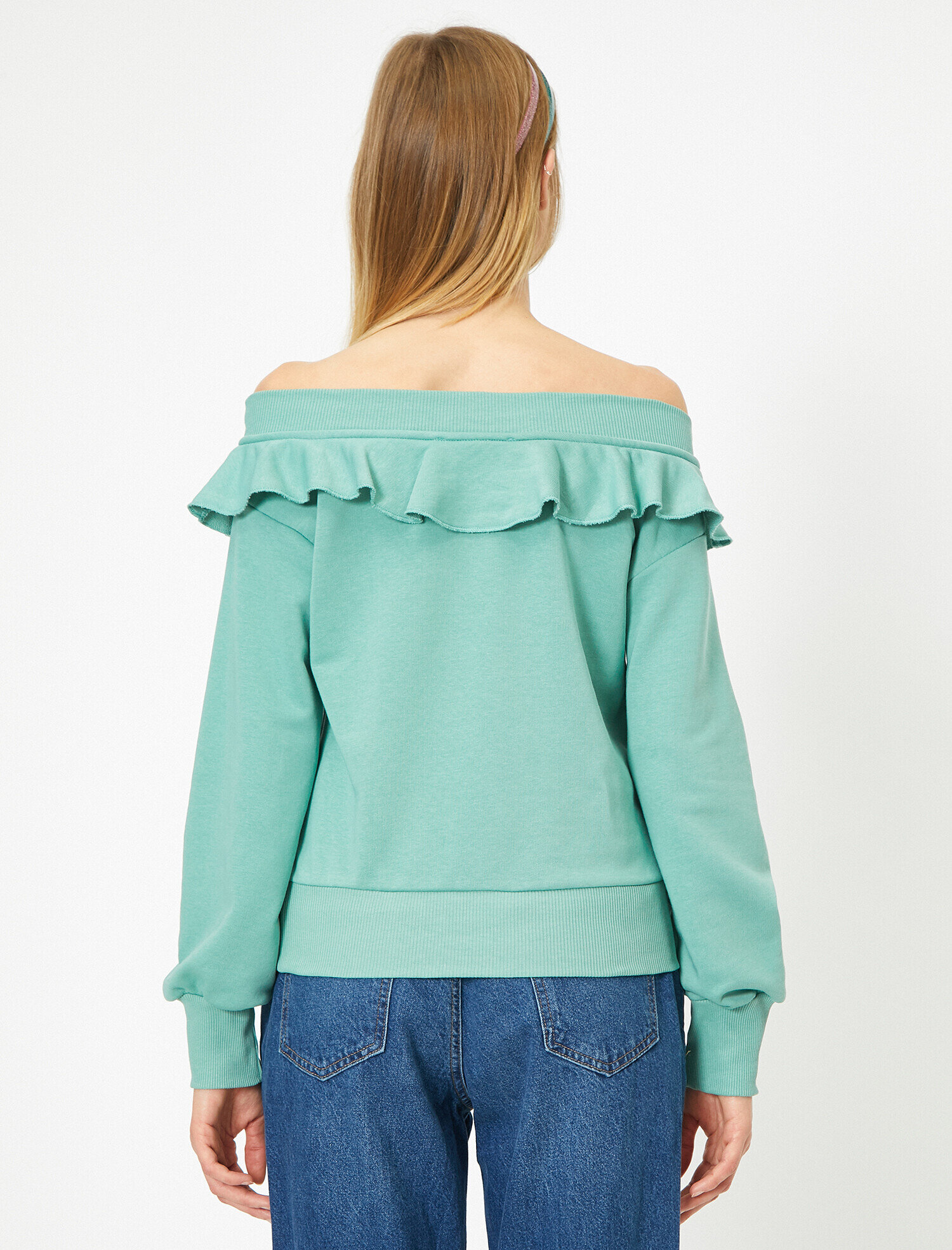   Omzu Açık Fırfırlı Sweatshirt