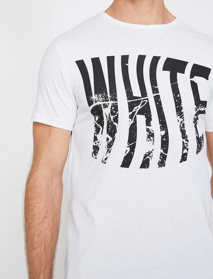   Bisiklet Yaka Eskitme Baskılı Slim Fit Tişört