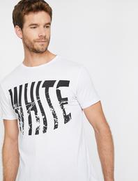 Bisiklet Yaka Eskitme Baskılı Slim Fit Tişört