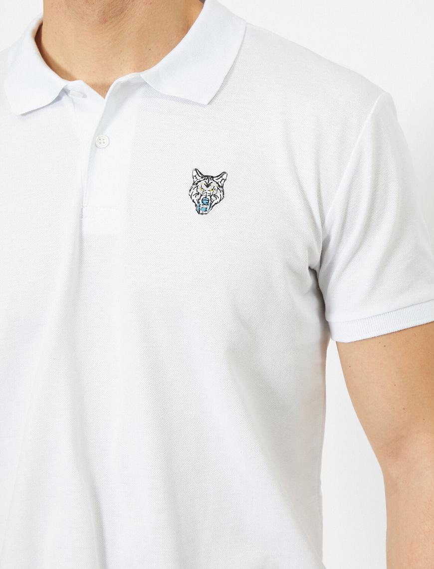   Polo Yaka Göğsü Aslan İşlemeli Slim Fit Tişört
