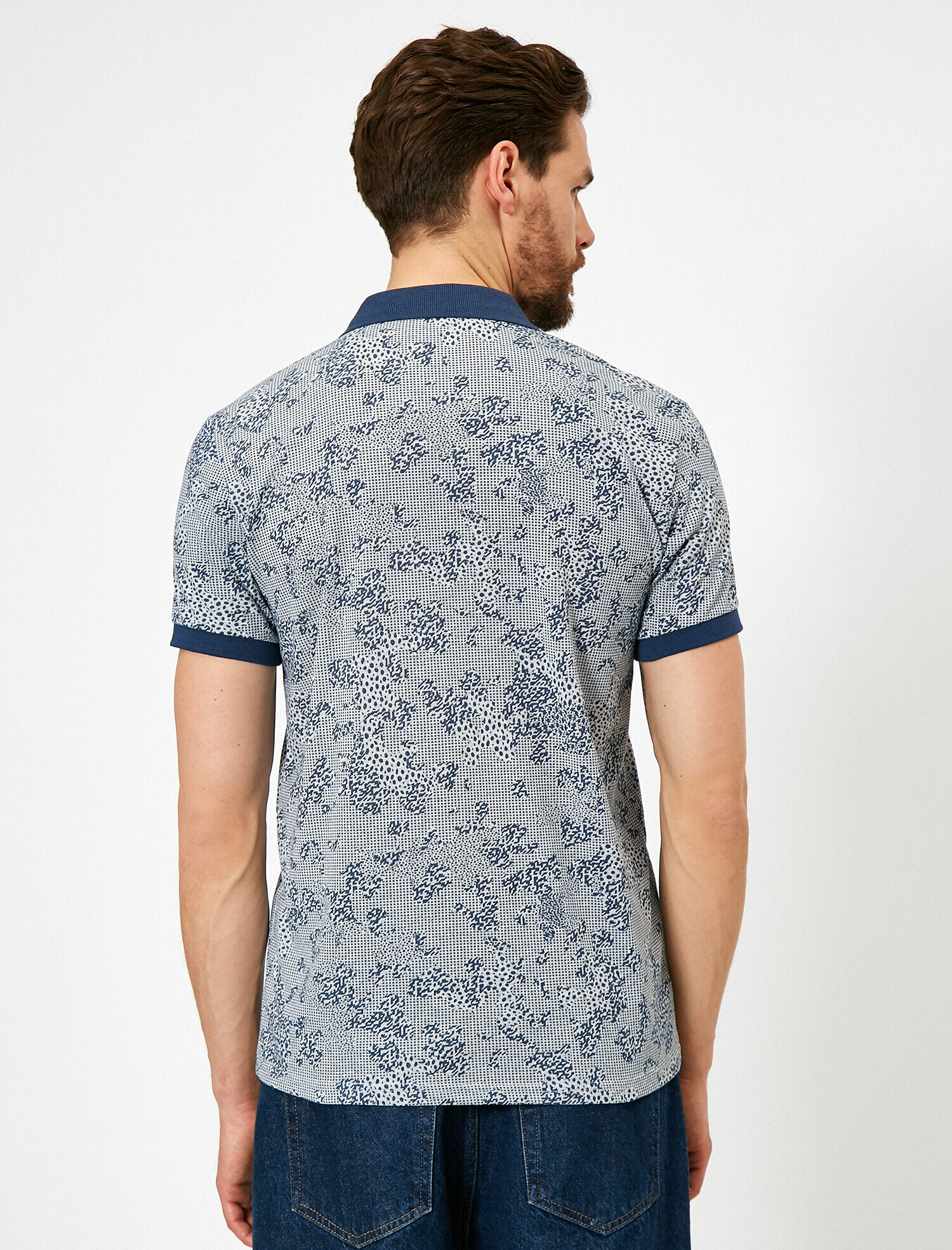   Polo Yaka Kamuflaj ve Puantiye Desenli Süprem Kumaş Slim Fit Tişört