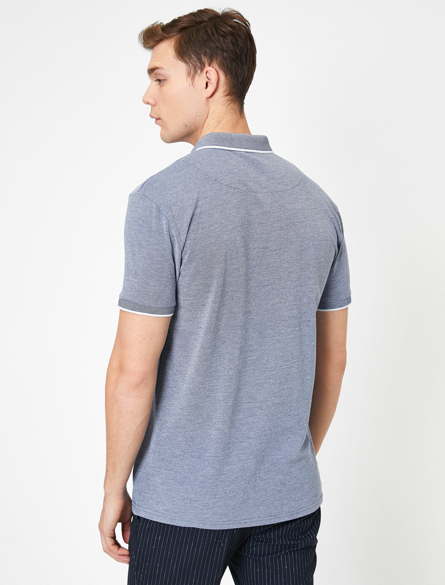   Polo Yaka Kol Ucu ve Yakası Çizgili Slim Fit Tişört