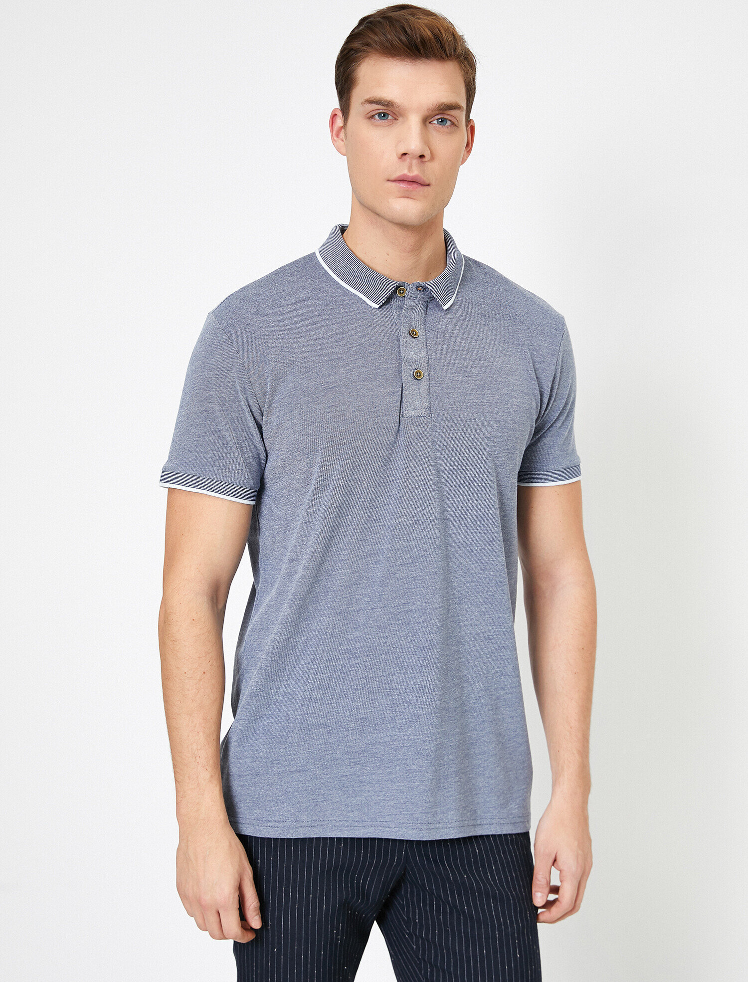   Polo Yaka Kol Ucu ve Yakası Çizgili Slim Fit Tişört