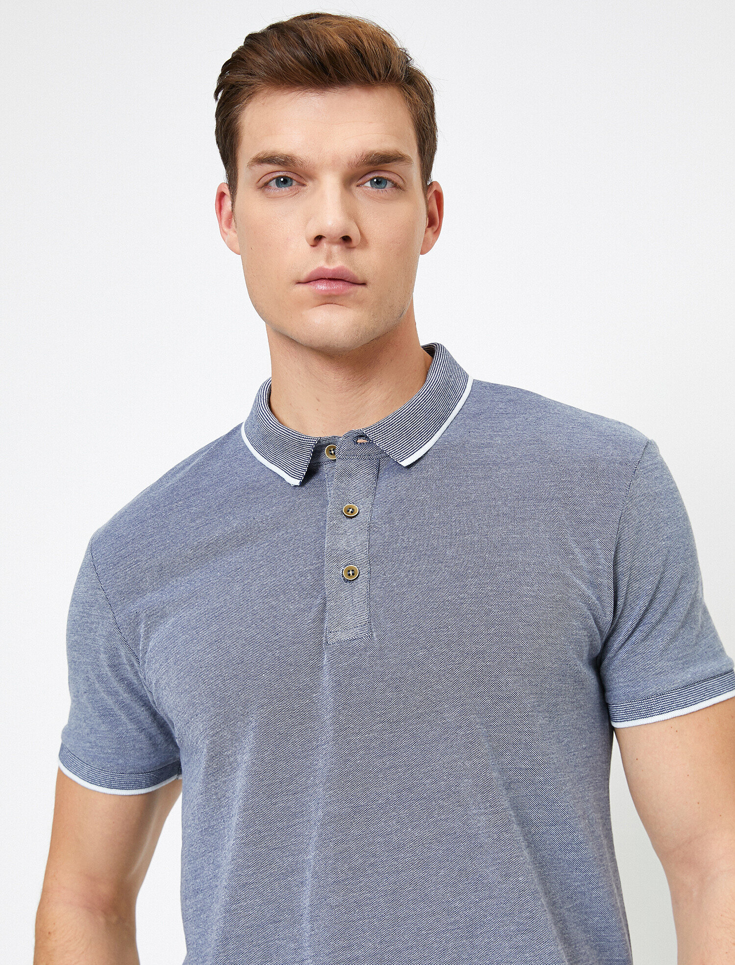   Polo Yaka Kol Ucu ve Yakası Çizgili Slim Fit Tişört