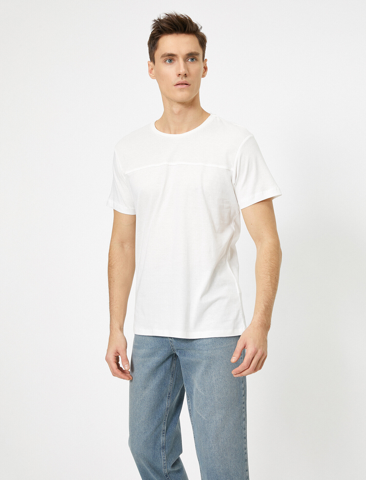 Bisiklet Yaka Tişört Panelli Pike Kumaş Detaylı Dar Kesim