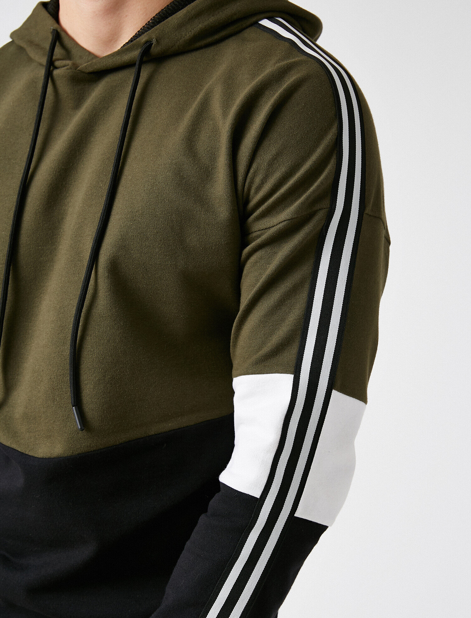   Şeritli Kapüşonlu Pamuklu Sweatshirt