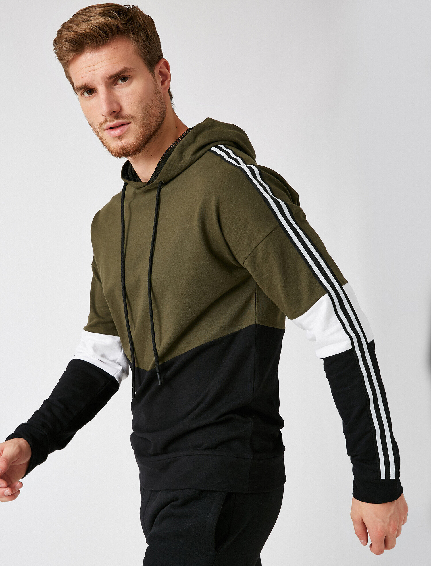   Şeritli Kapüşonlu Pamuklu Sweatshirt