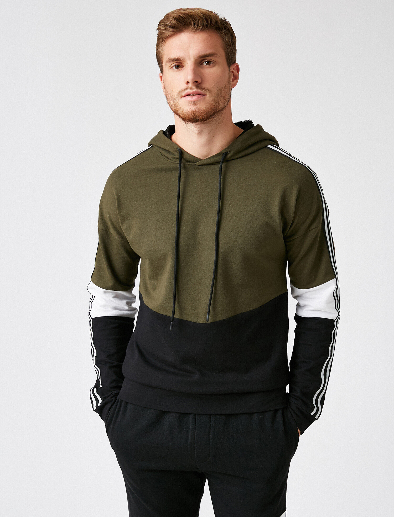   Şeritli Kapüşonlu Pamuklu Sweatshirt