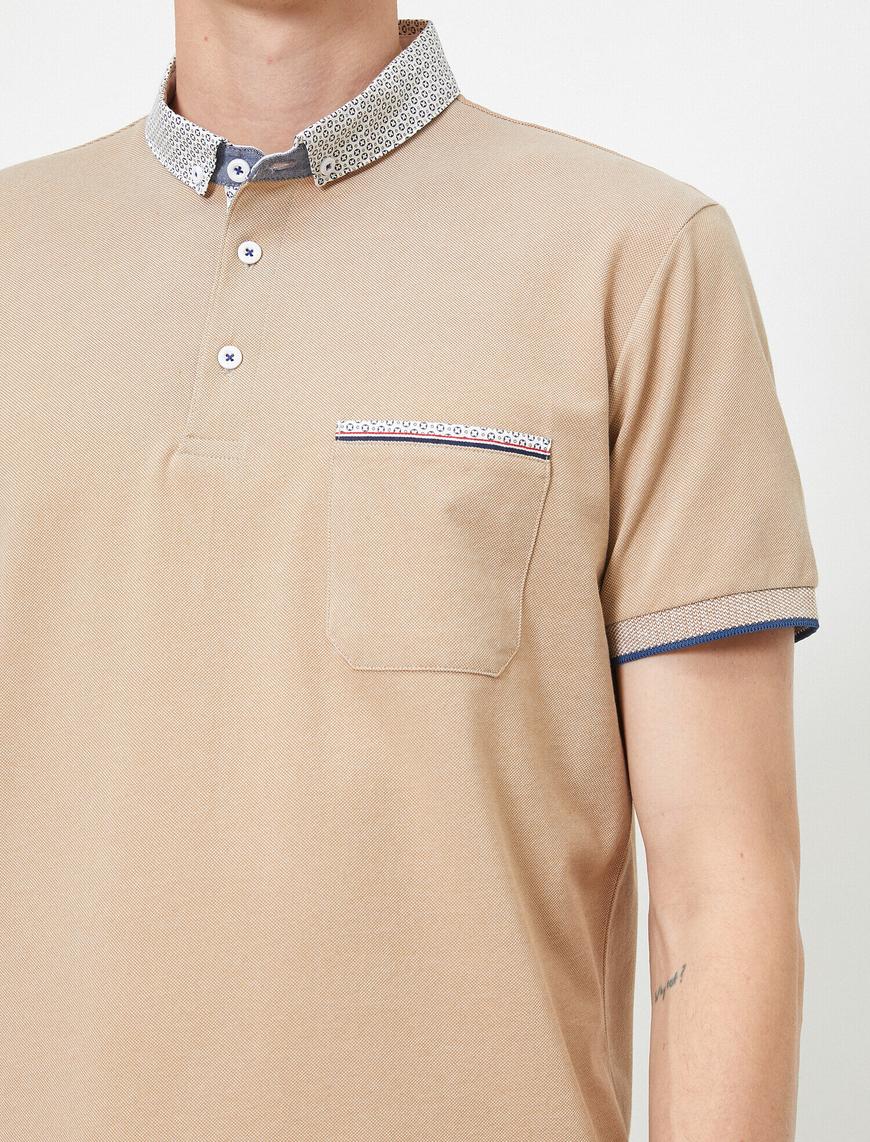   Polo Yaka Desenli Cep Detaylı Pike Kumaş Slim Fit Tişört