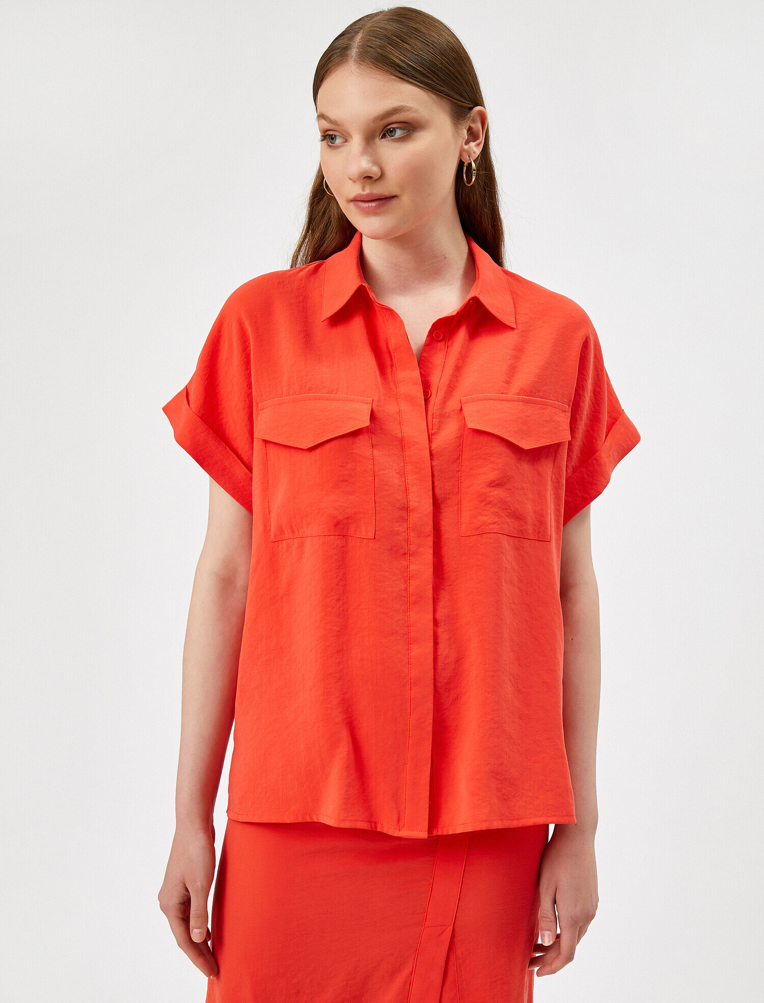   Kısa Kollu Gömlek Cepli Oversize