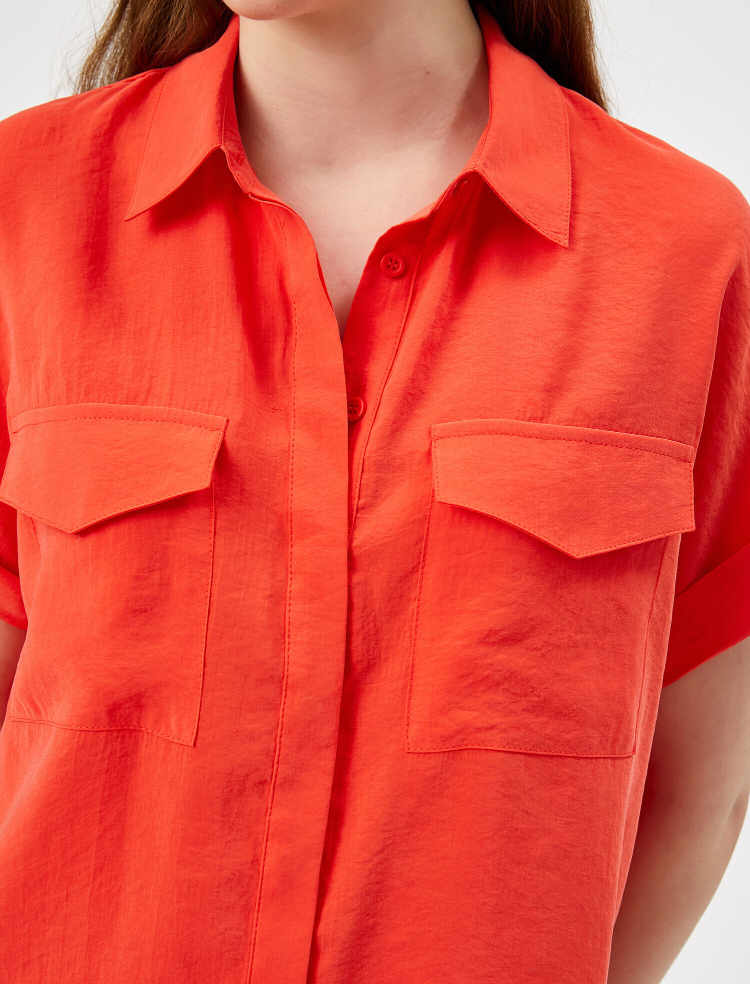   Kısa Kollu Gömlek Cepli Oversize