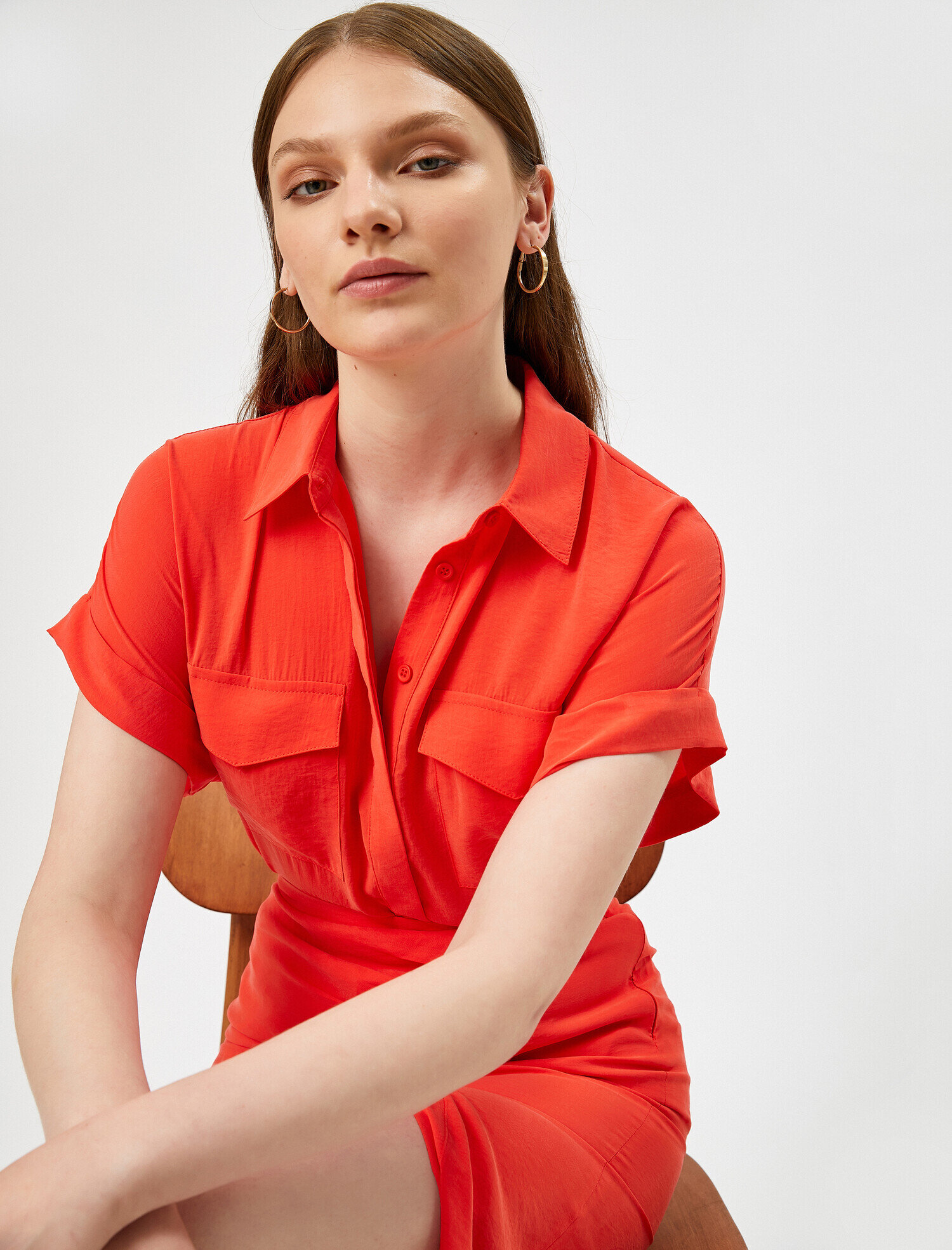   Kısa Kollu Gömlek Cepli Oversize