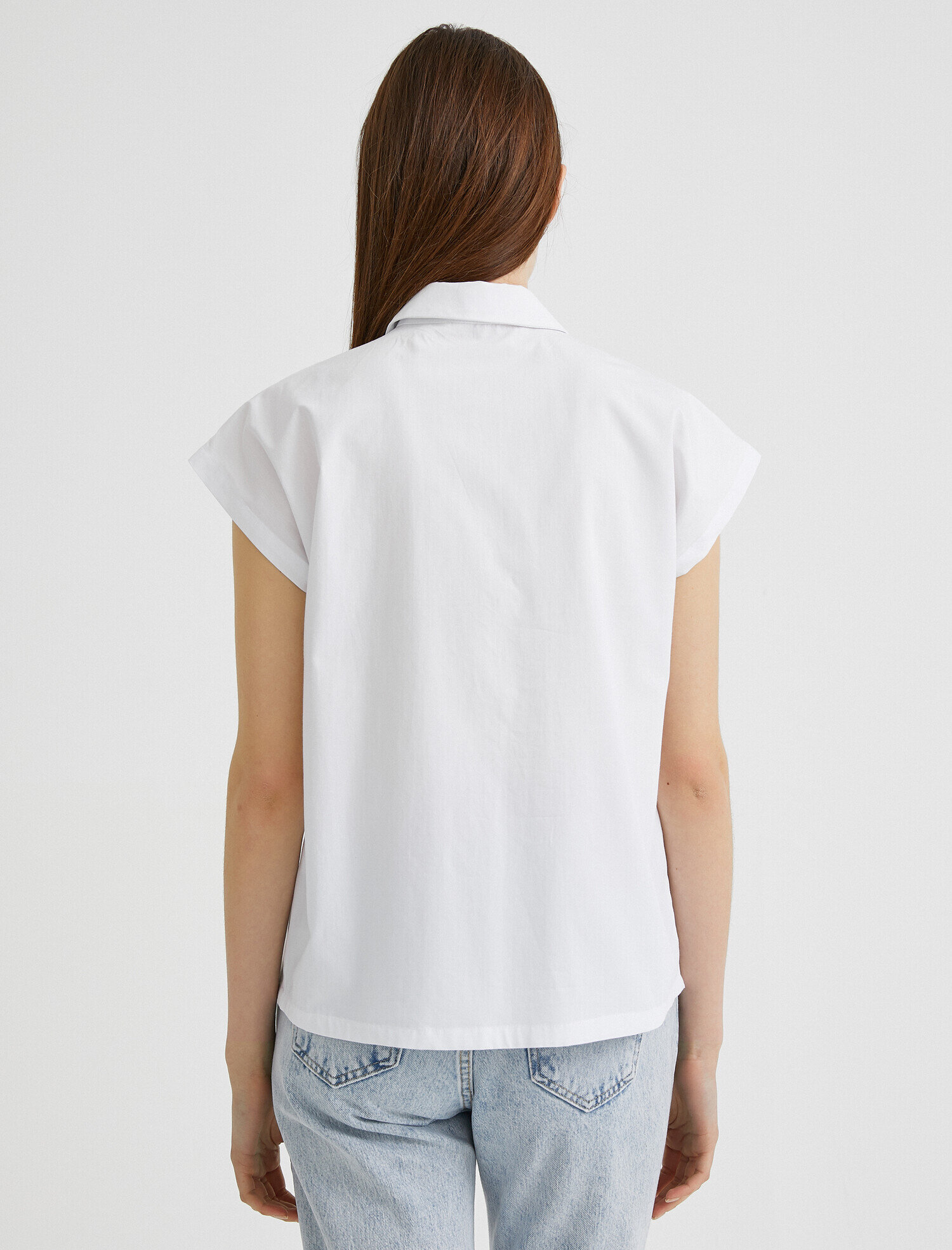   Gömlek Yaka Bluz Kısa Kollu Pamuklu