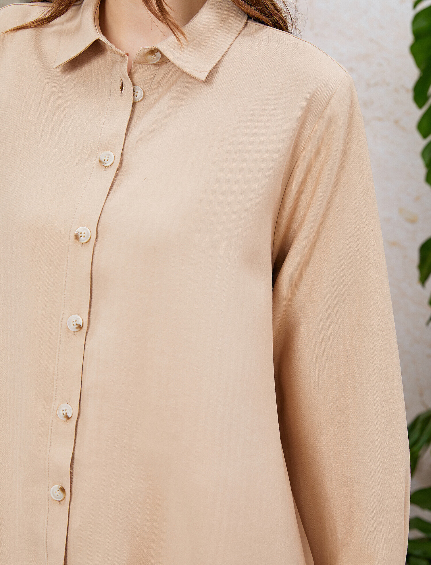   Gömlek Yaka Tunik Düğmeli Uzun Kollu Oversize