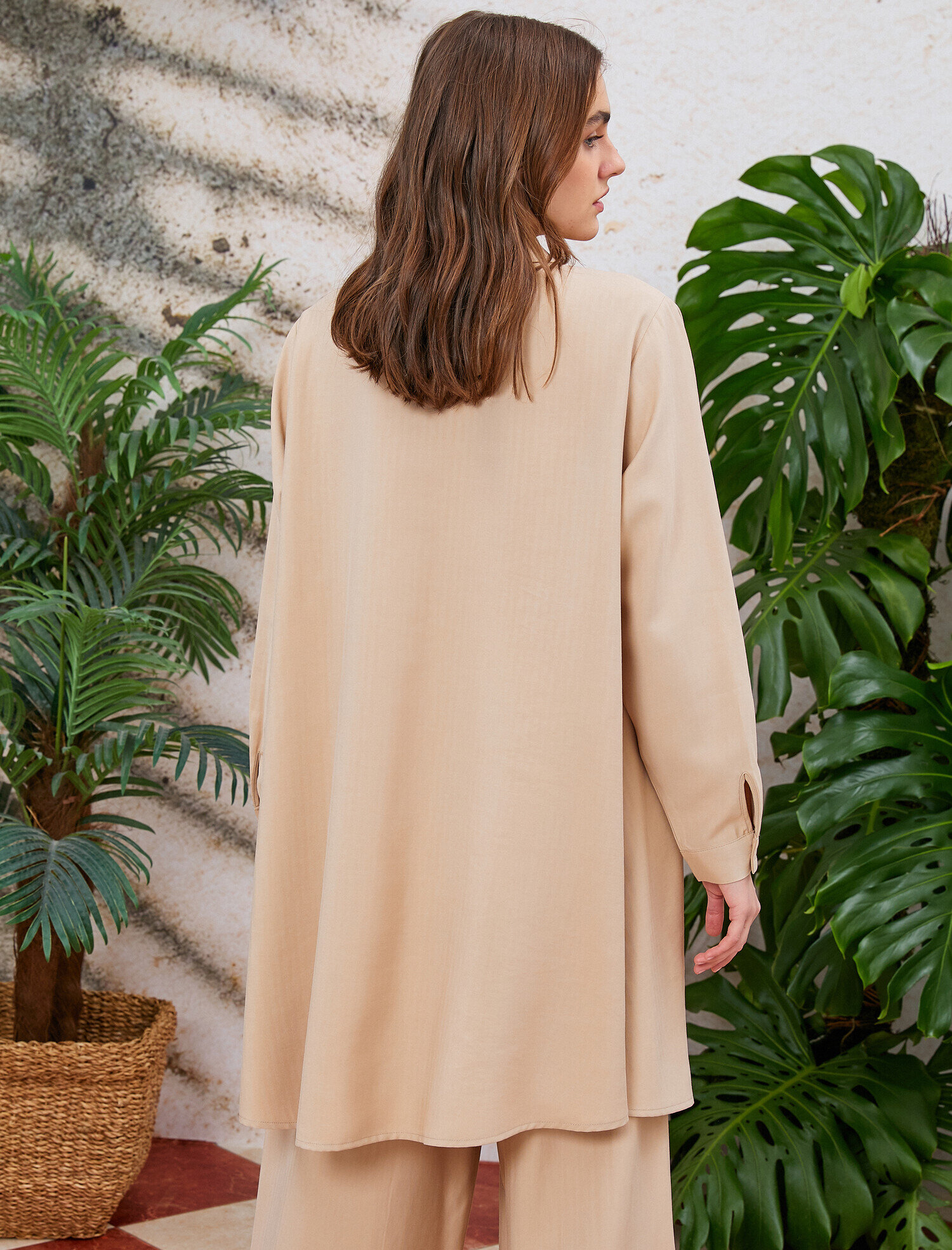  Gömlek Yaka Tunik Düğmeli Uzun Kollu Oversize
