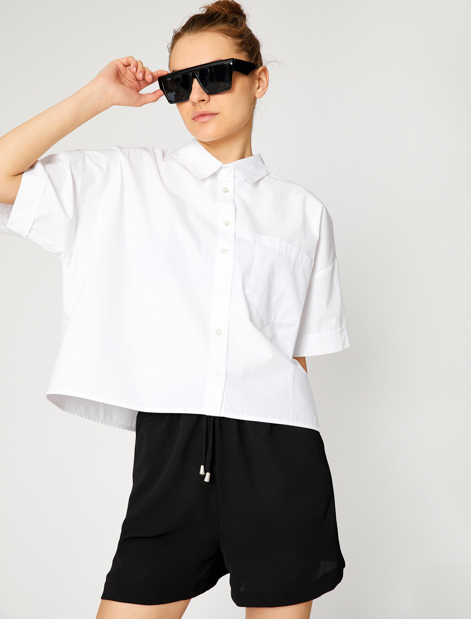   Kısa Kollu Gömlek Pamuklu Oversize