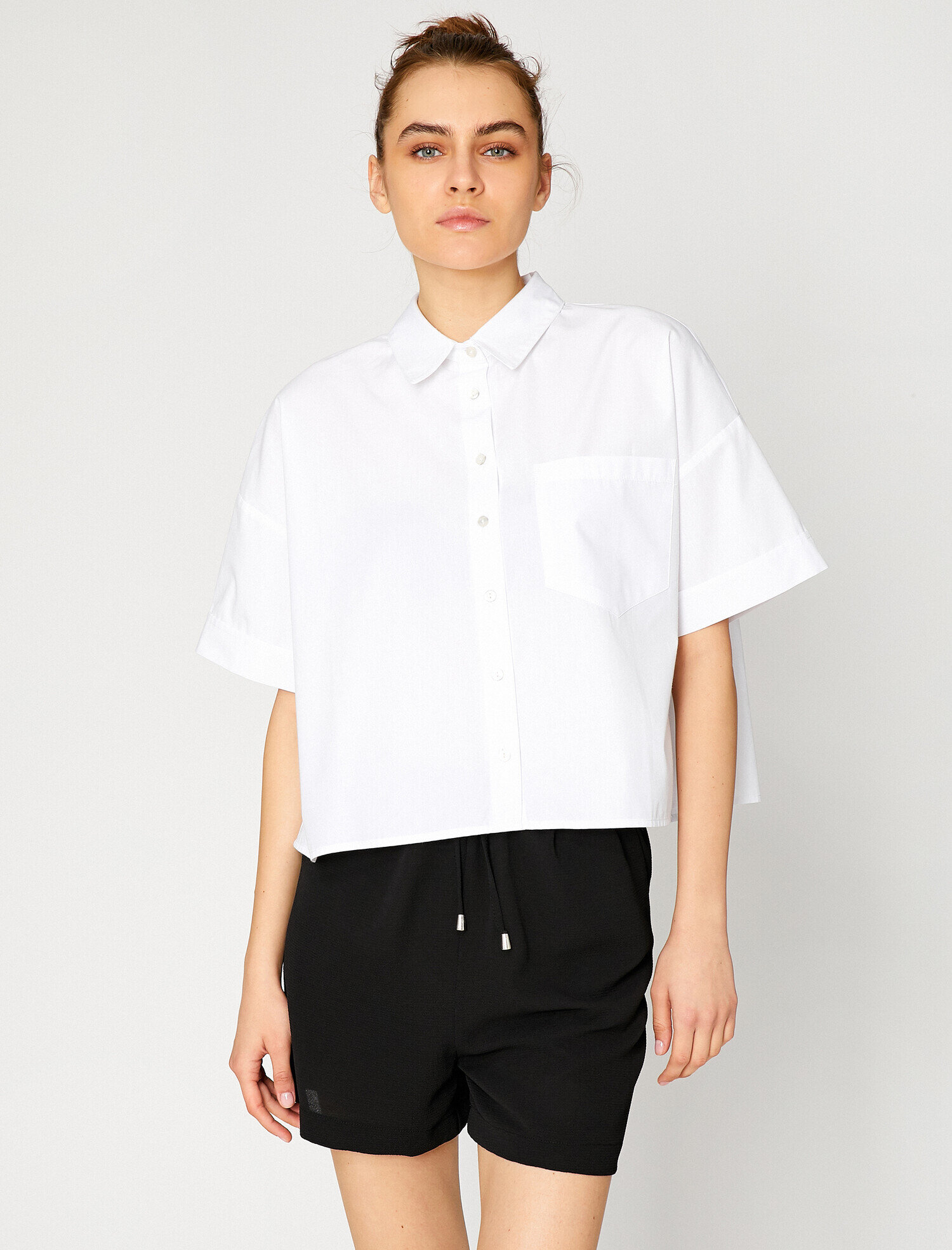   Kısa Kollu Gömlek Pamuklu Oversize